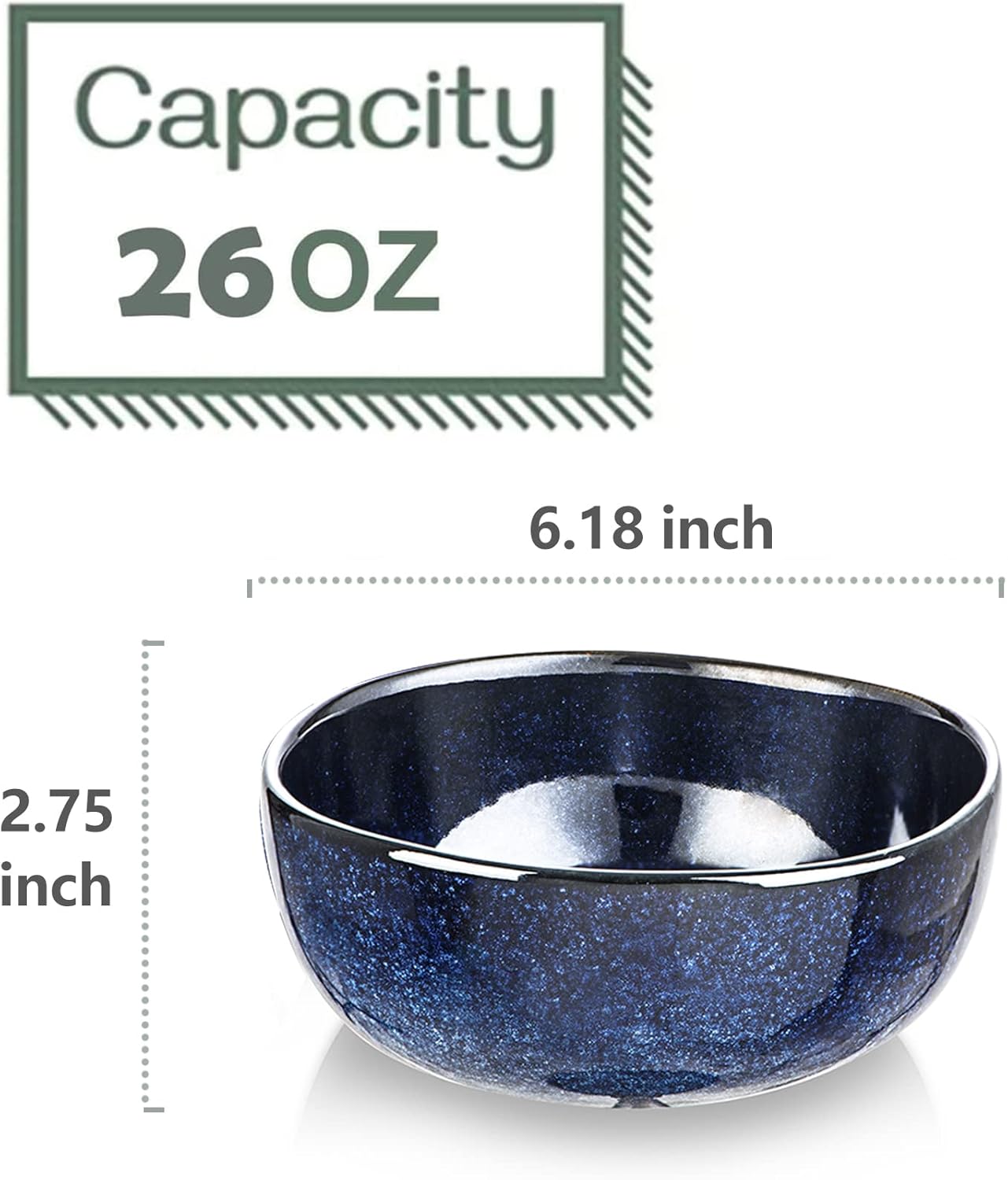 vicrays 6.2 Inch Ceramic Porcelain Soup Salad Rice Dessert Bowl Set Blue DEMO