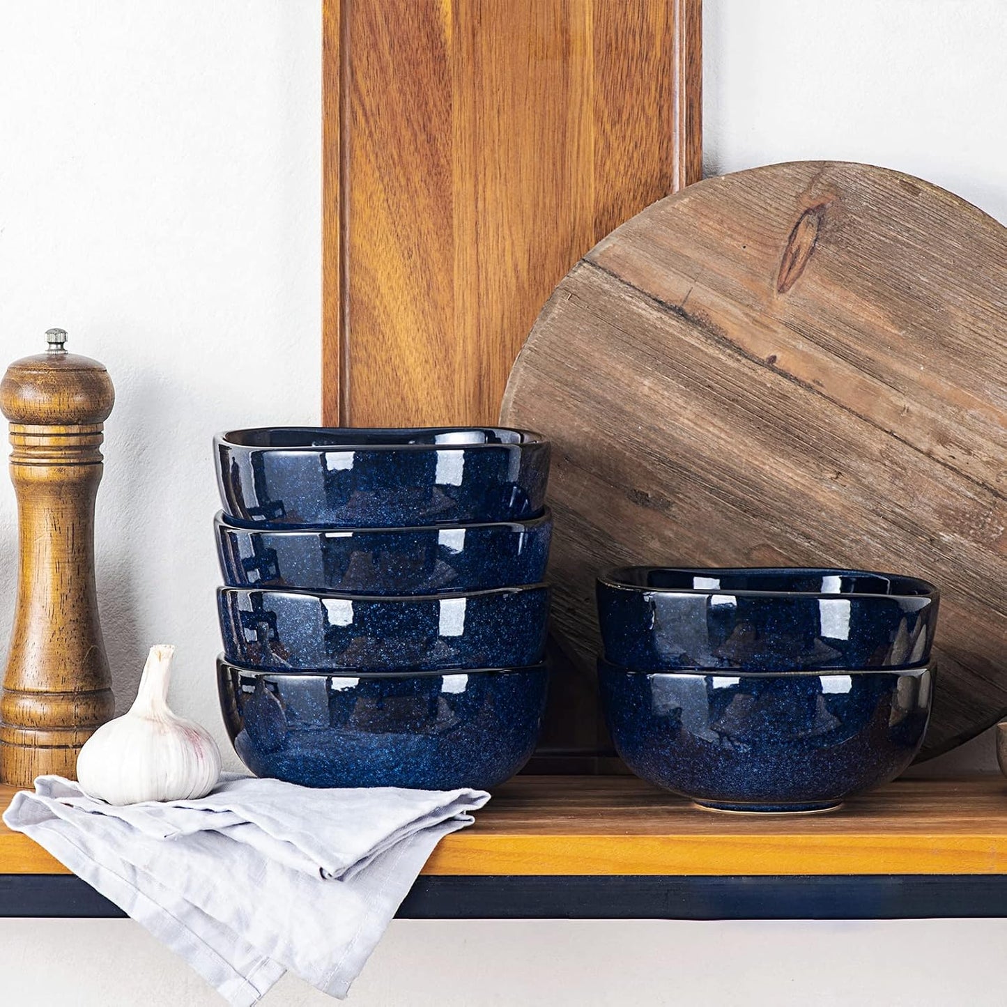 vicrays 6.2 Inch Ceramic Porcelain Soup Salad Rice Dessert Bowl Set Blue DEMO