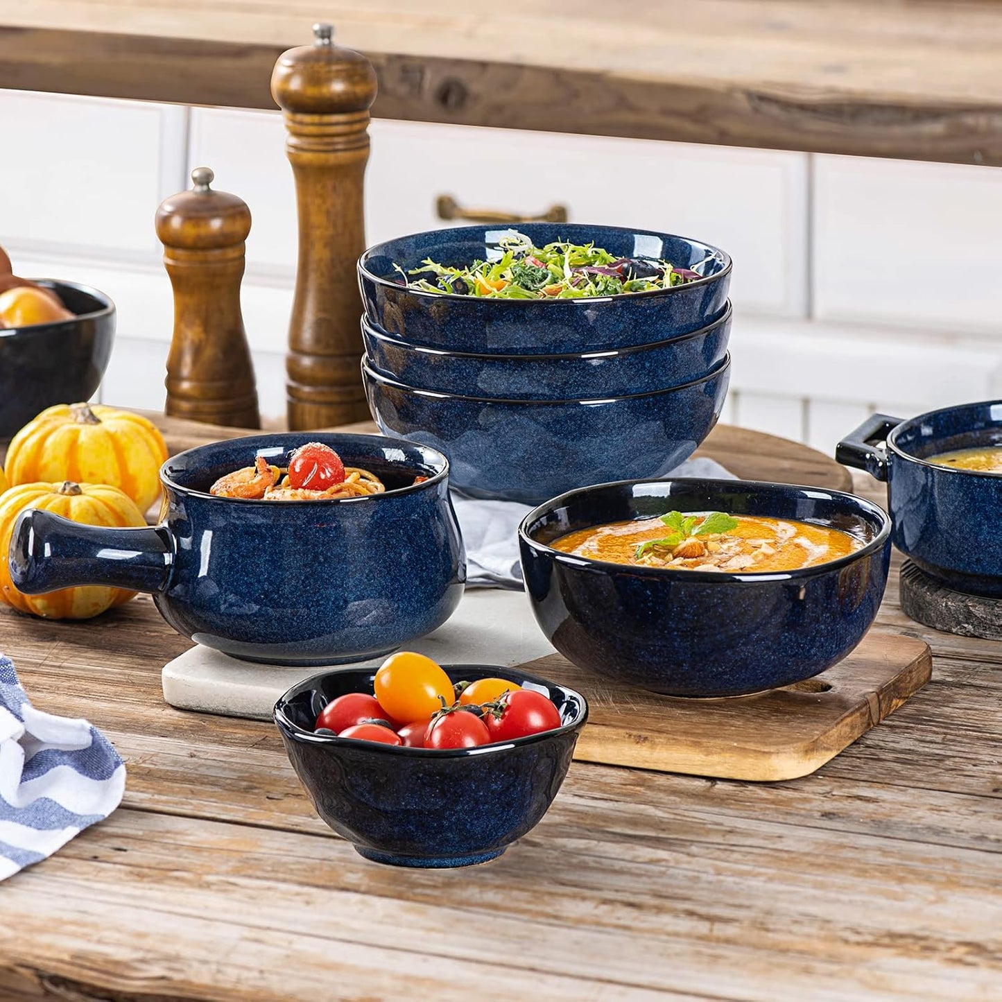 vicrays 6.2 Inch Ceramic Porcelain Soup Salad Rice Dessert Bowl Set Blue DEMO