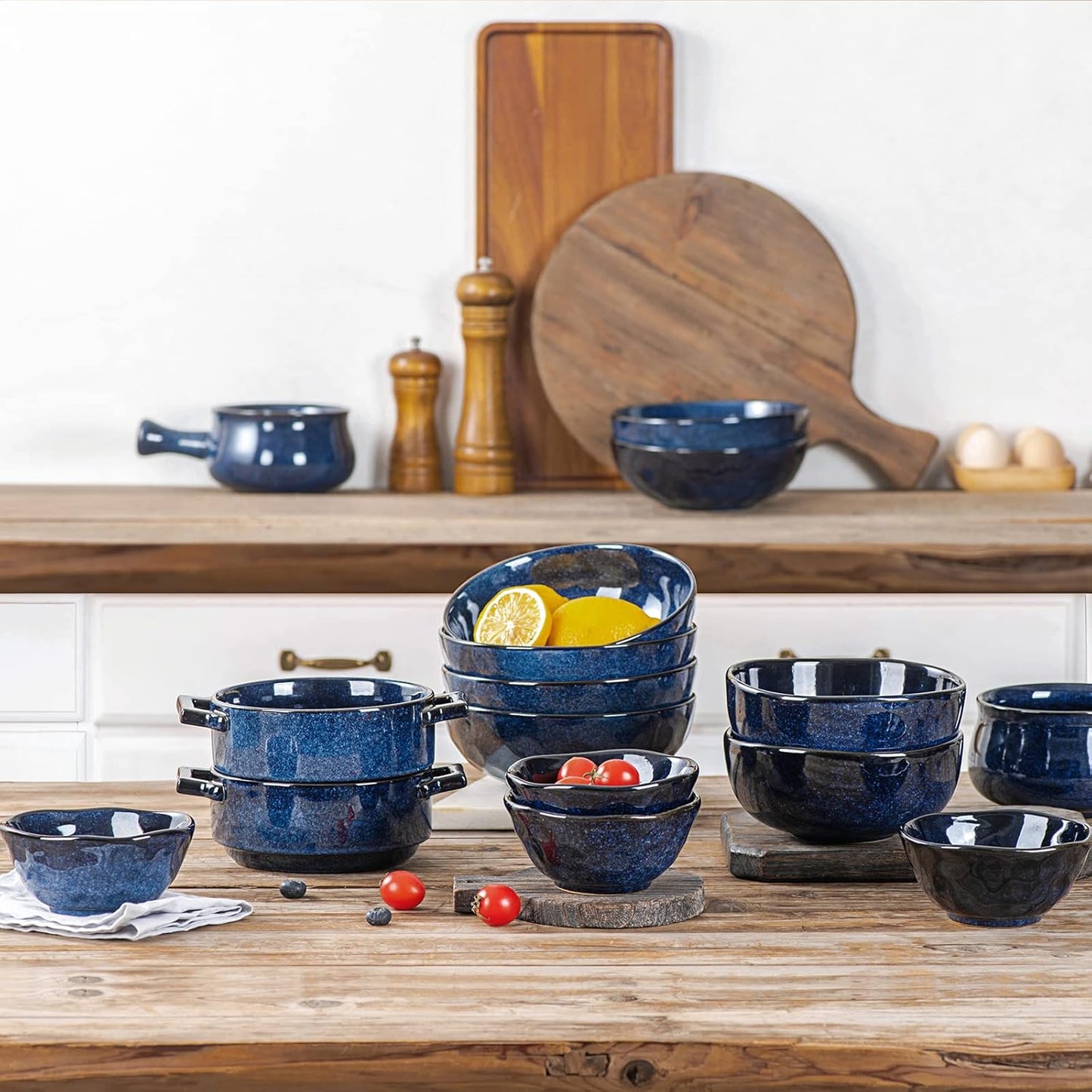 vicrays 6.2 Inch Ceramic Porcelain Soup Salad Rice Dessert Bowl Set Blue DEMO