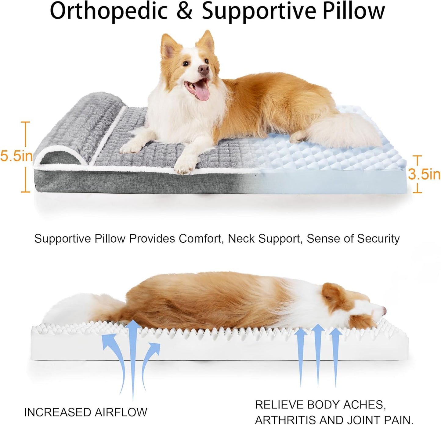 Large Orthopedic Pet Supplies Dog Bed, Waterproof & Soft, Grey, 91L x 61W NEW