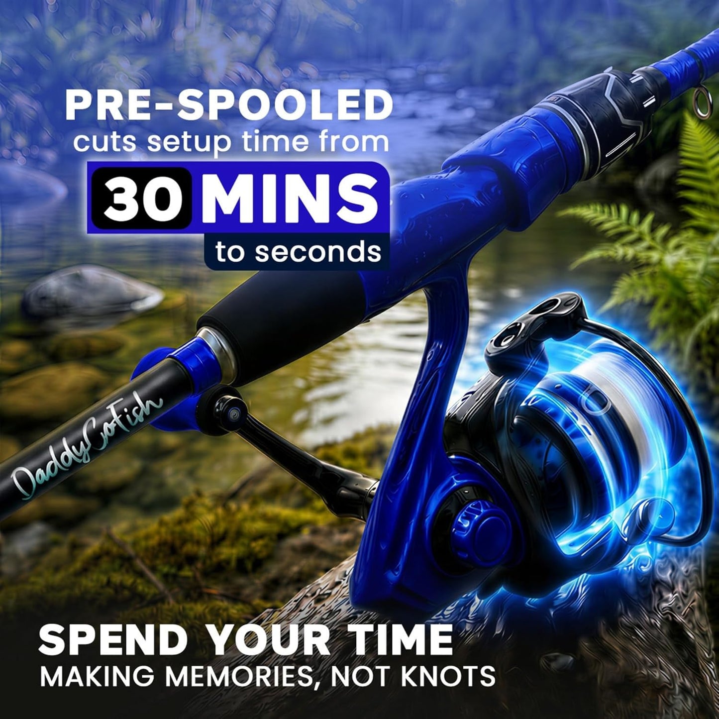 DaddyGoFish Spinning Fishing Rod and Reel Combo Set with Tackle Box Blue DEMO