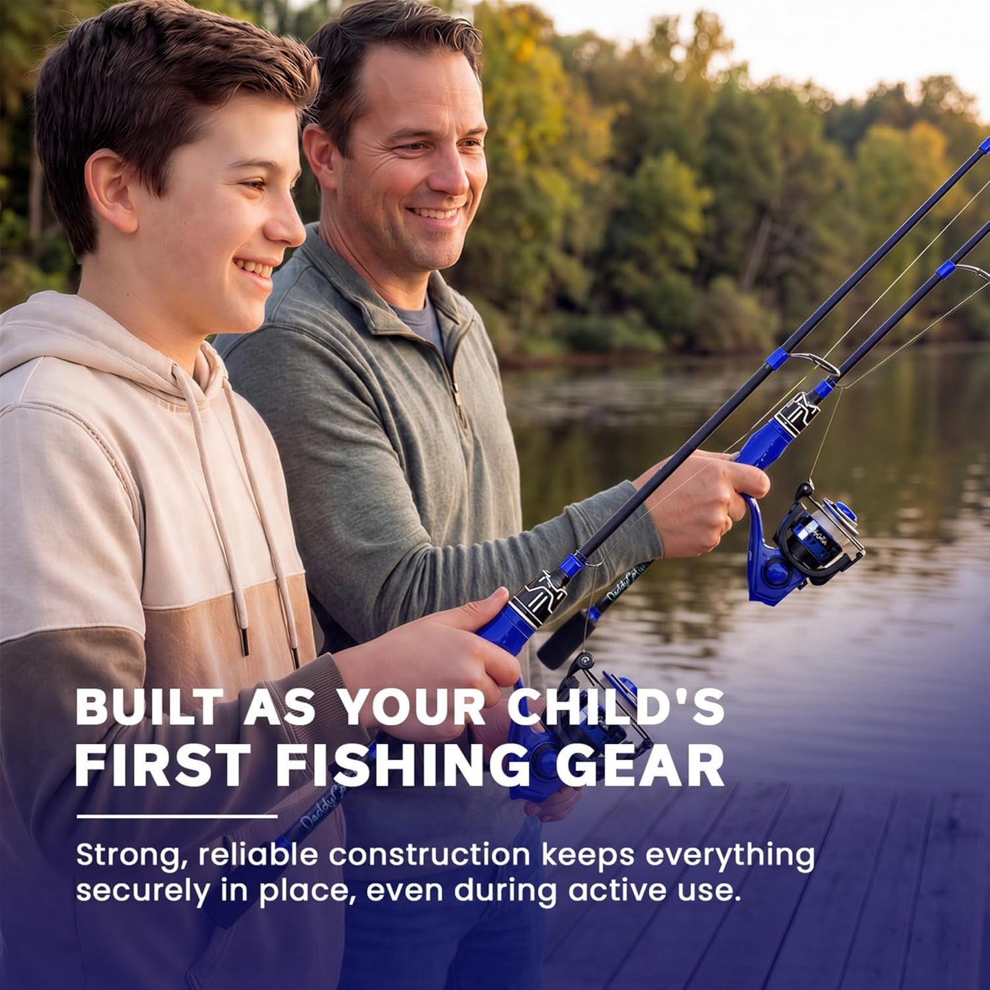 DaddyGoFish Spinning Fishing Rod and Reel Combo Set with Tackle Box Blue DEMO