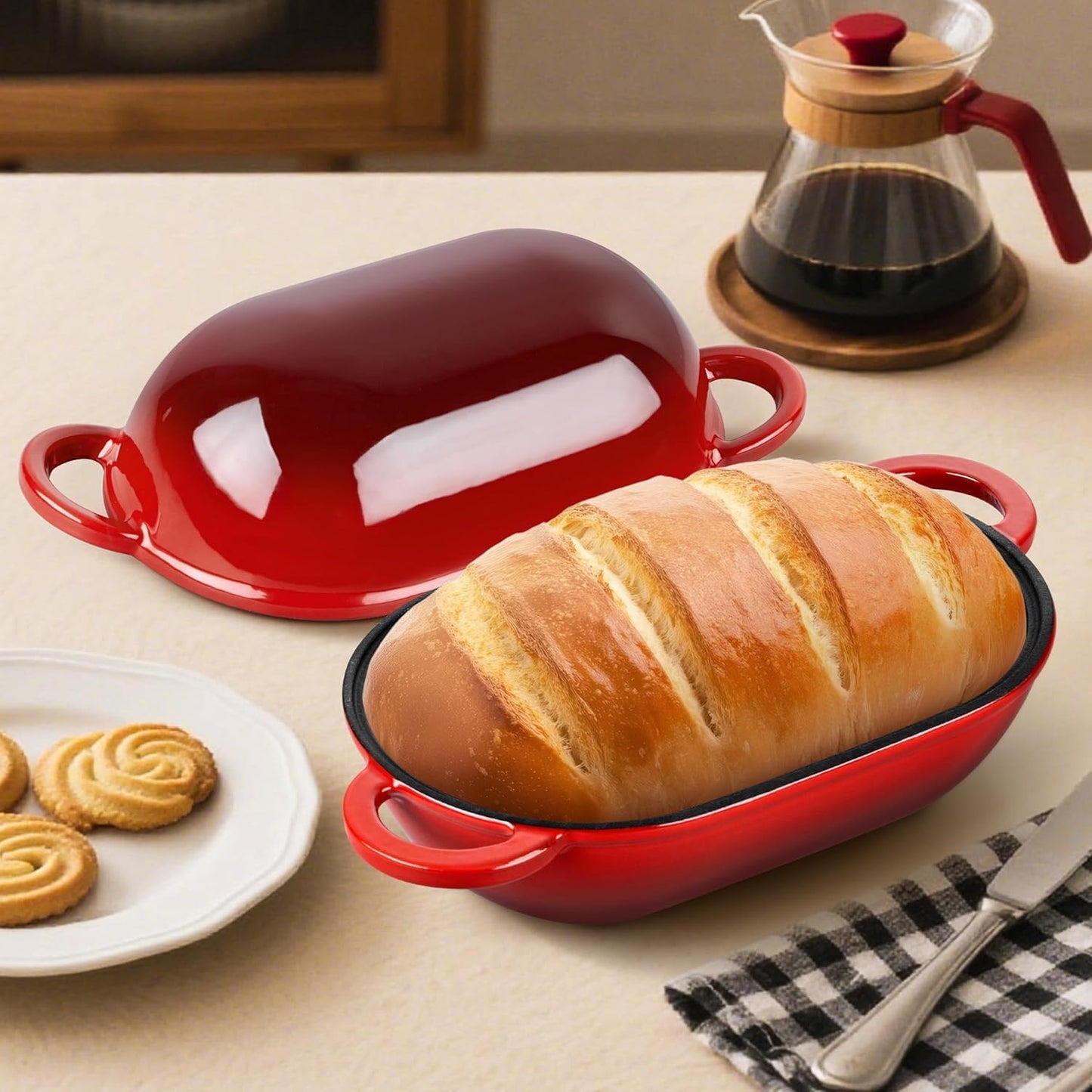 Enameled Cast Iron Dutch Oven for Bread Baking, 2.8qt, Red - Durable NEW