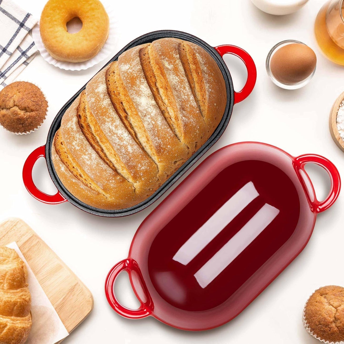 Enameled Cast Iron Dutch Oven for Bread Baking, 2.8qt, Red - Durable NEW