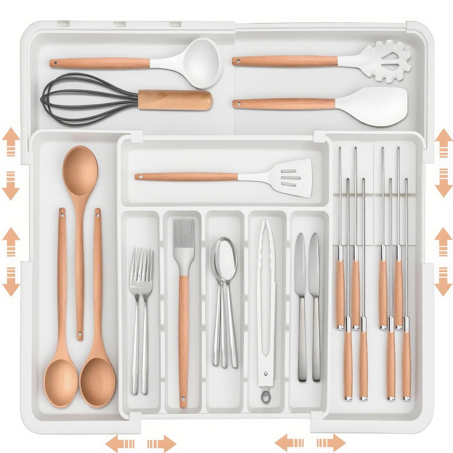 Expandable Cutlery Drawer Organizer Utensil Tray Removable Knife White DEMO