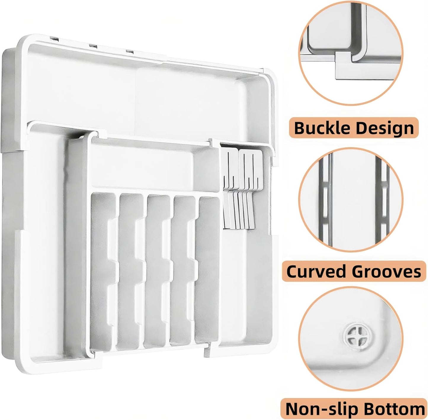 Expandable Cutlery Drawer Organizer Utensil Tray Removable Knife White DEMO