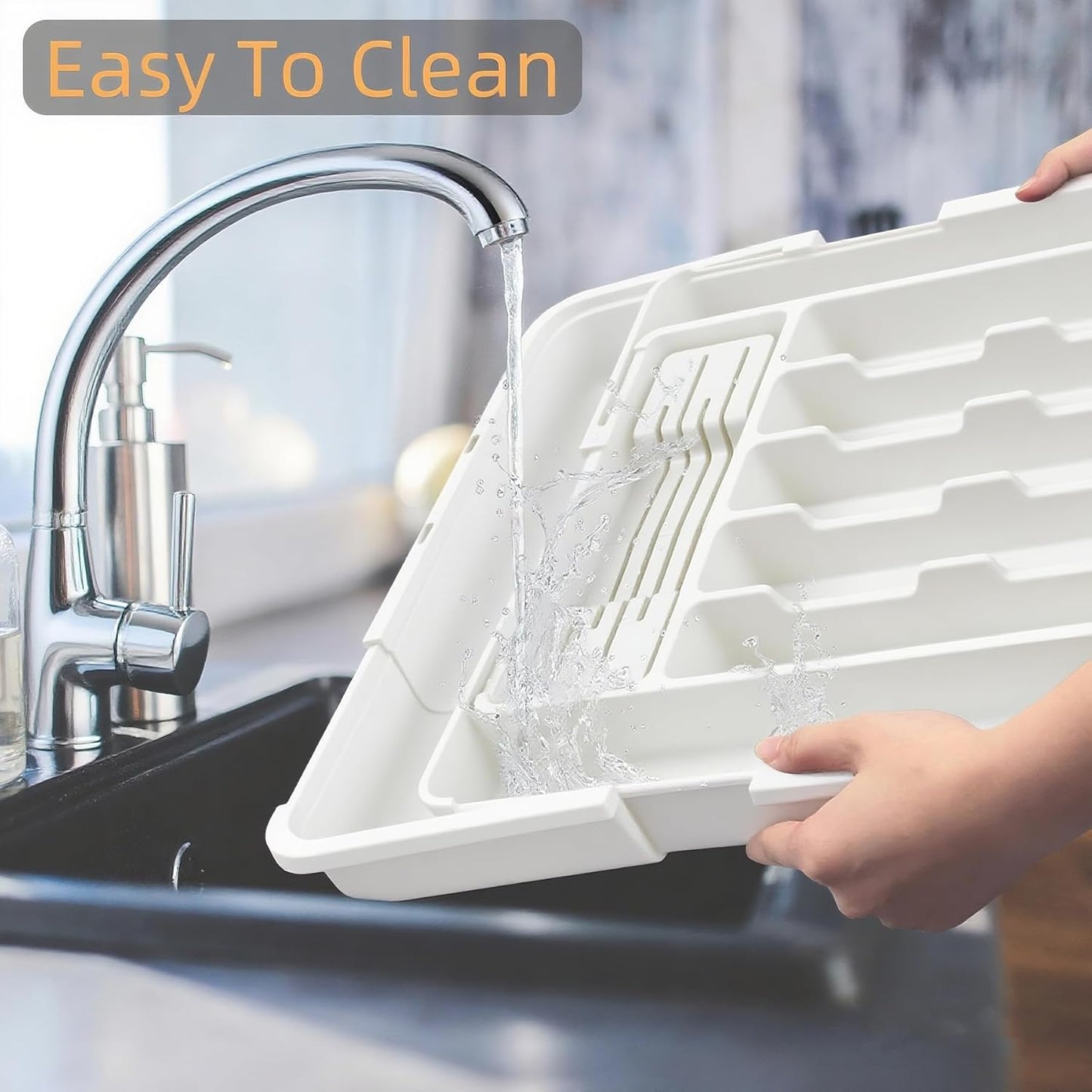 Expandable Cutlery Drawer Organizer Utensil Tray Removable Knife White DEMO