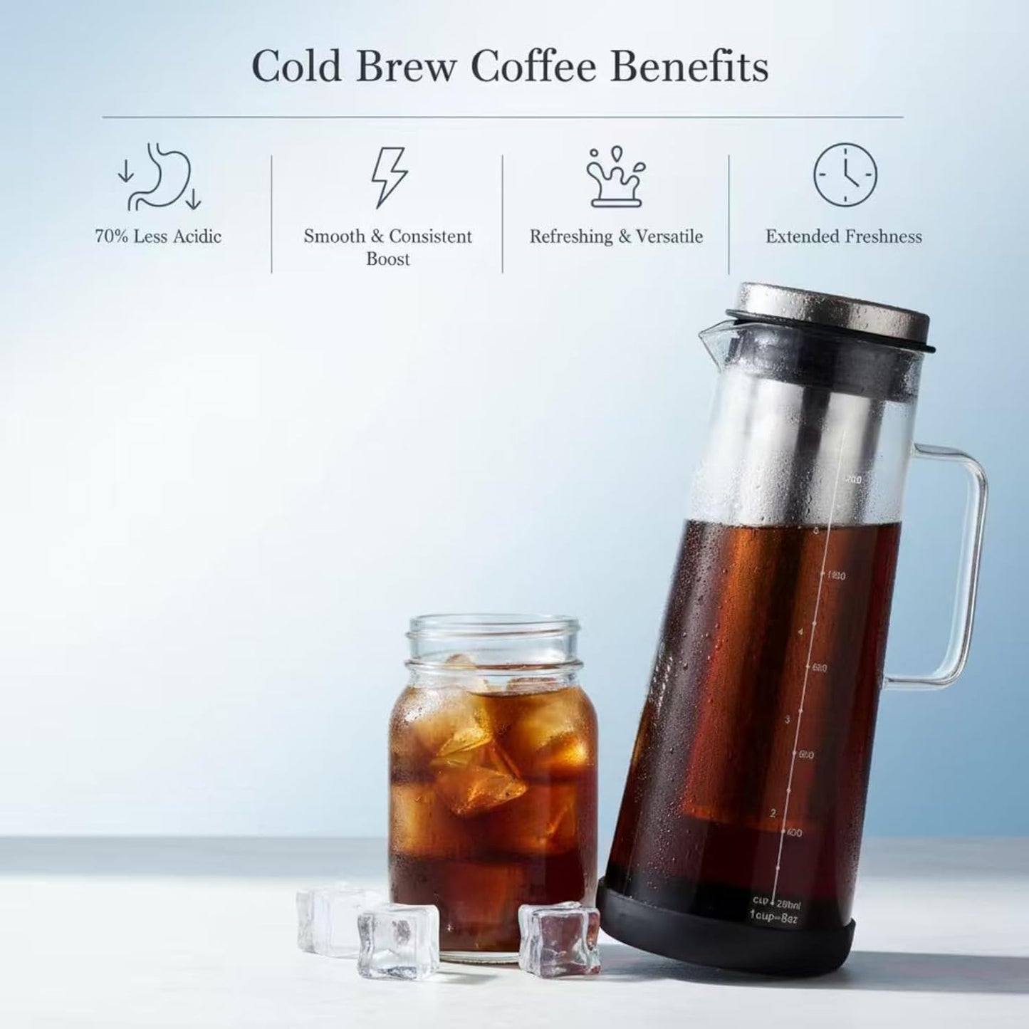Transparent 1400mL Cold Brew Coffee Maker Iced Tea Carafe Glass Beverage NEW