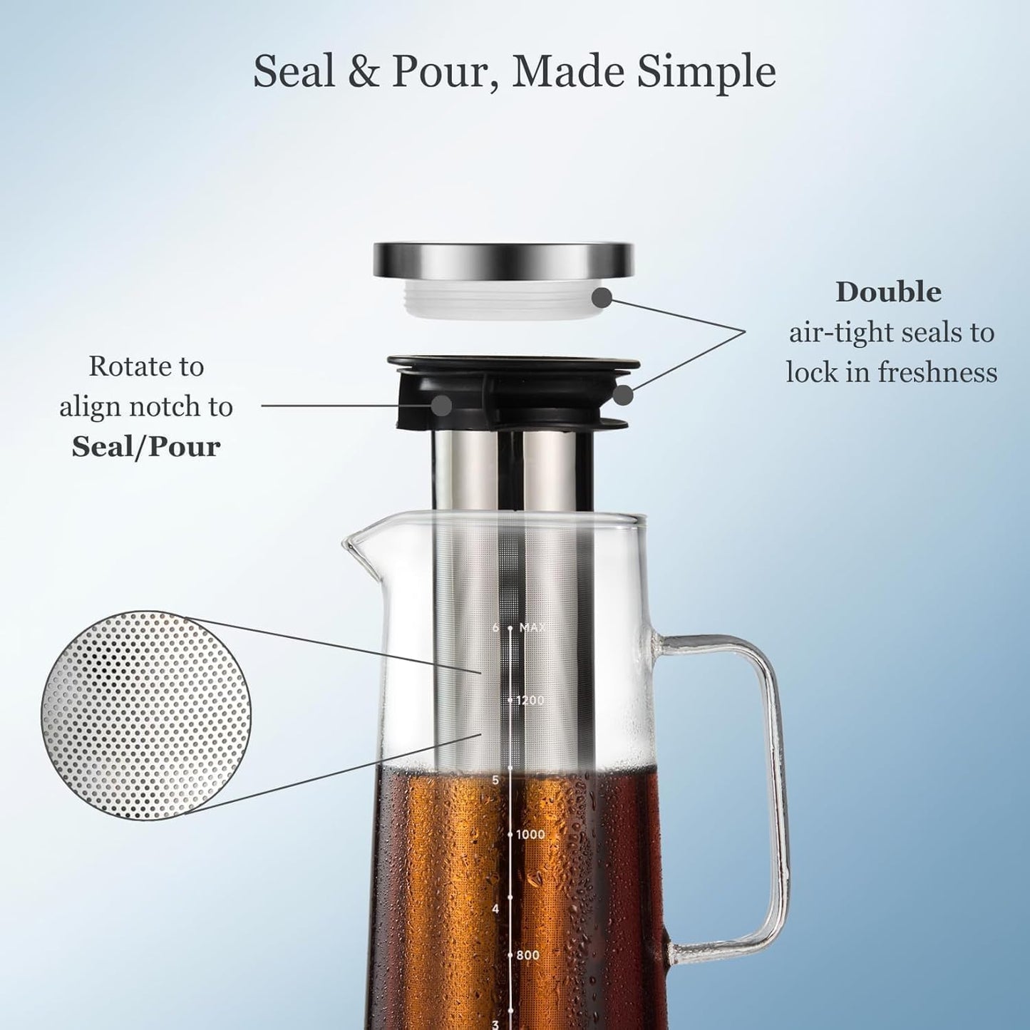 Transparent 1400mL Cold Brew Coffee Maker Iced Tea Carafe Glass Beverage NEW