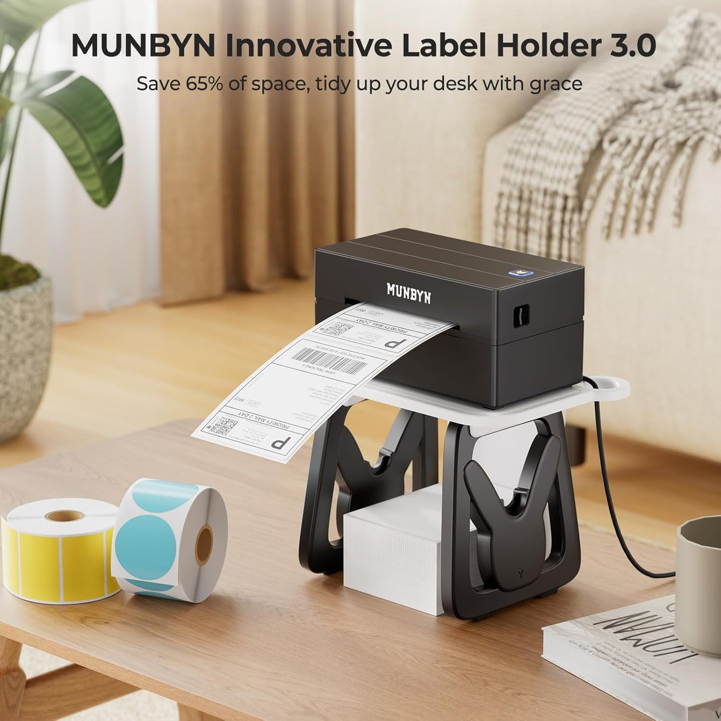 MUNBYN Label Spool Holder for Thermal Sticker Labels Rolls and Fanfold NEW