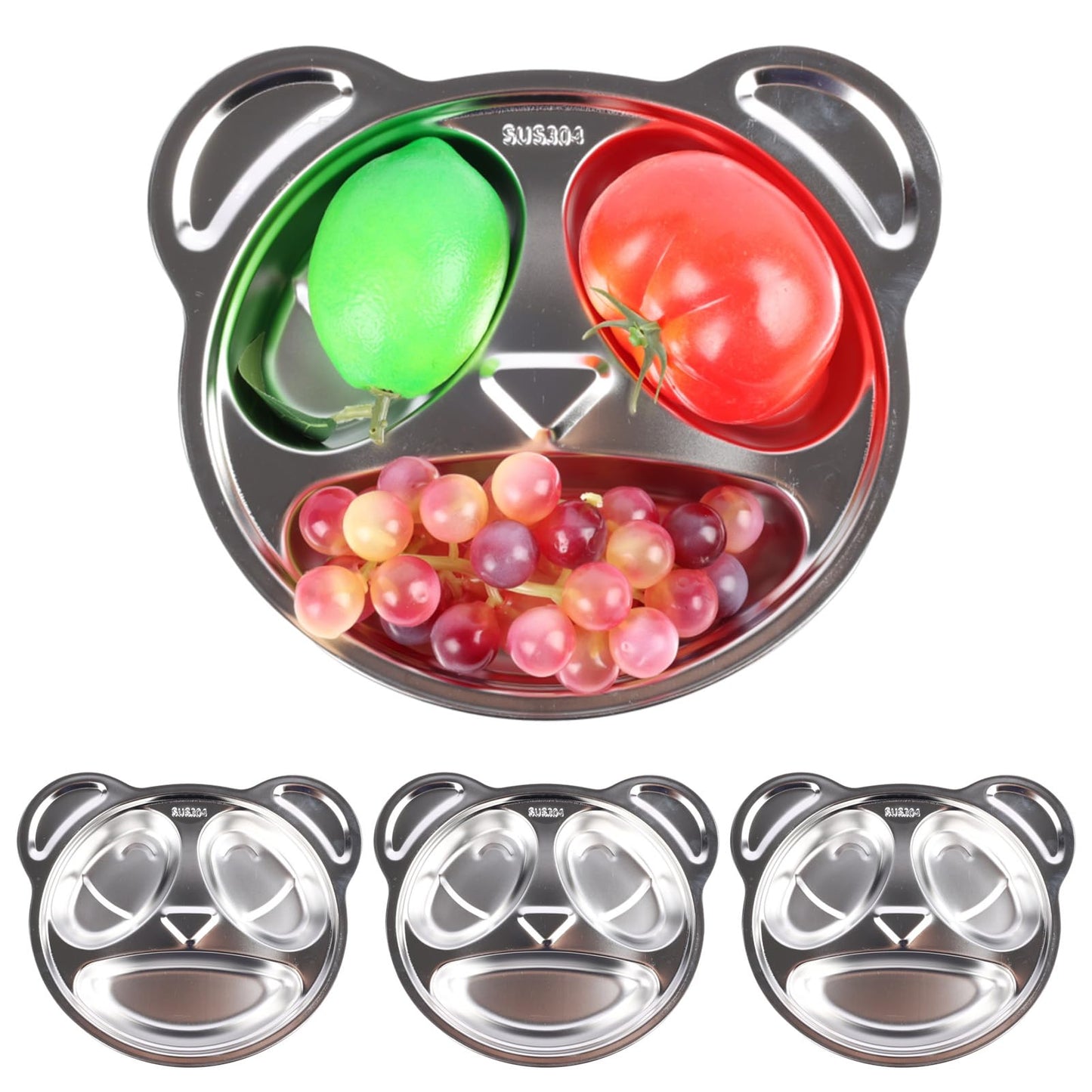 Elegant Stainless Steel Panda Design Medium Silver Dinner Plates 20x20x4 DEMO