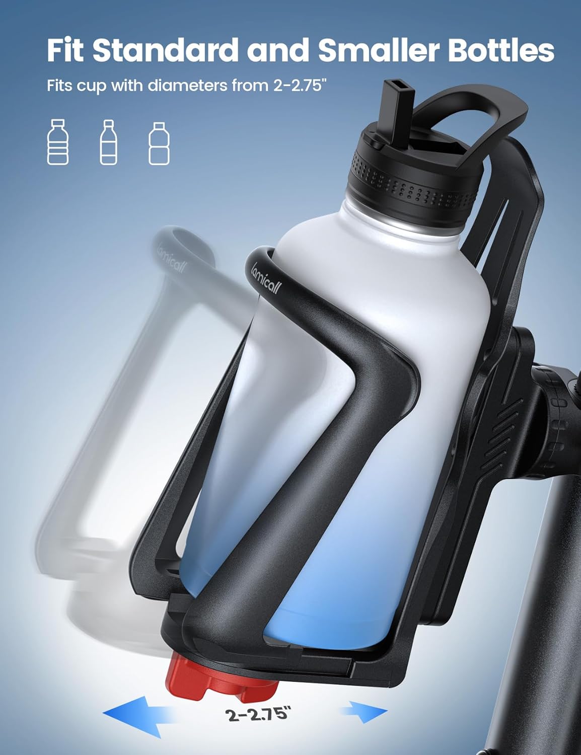Lamicall Bike Water Bottle Holder for 1.9-2.8" Diameter Bottles Handlebar NEW