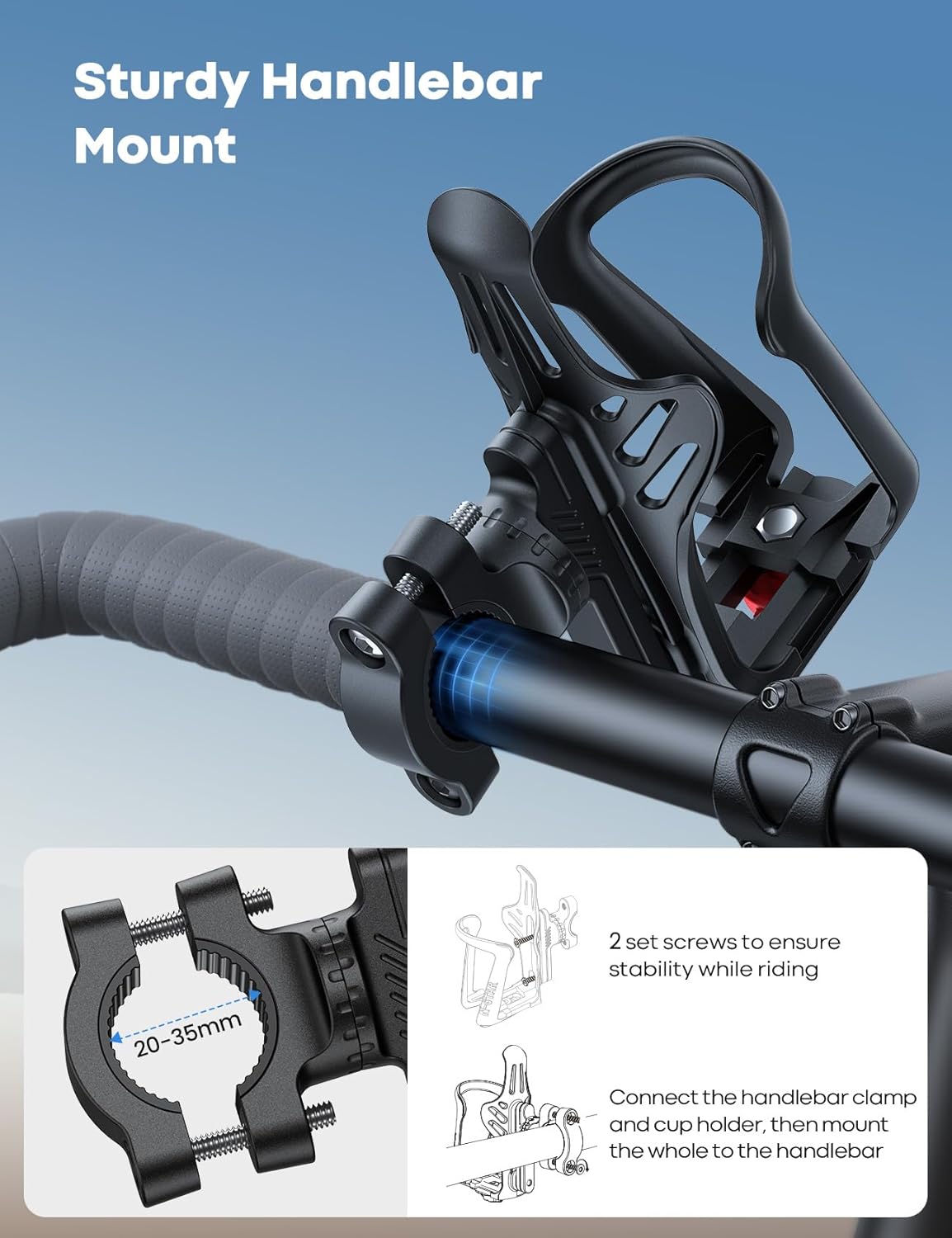 Lamicall Bike Water Bottle Holder for 1.9-2.8" Diameter Bottles Handlebar NEW