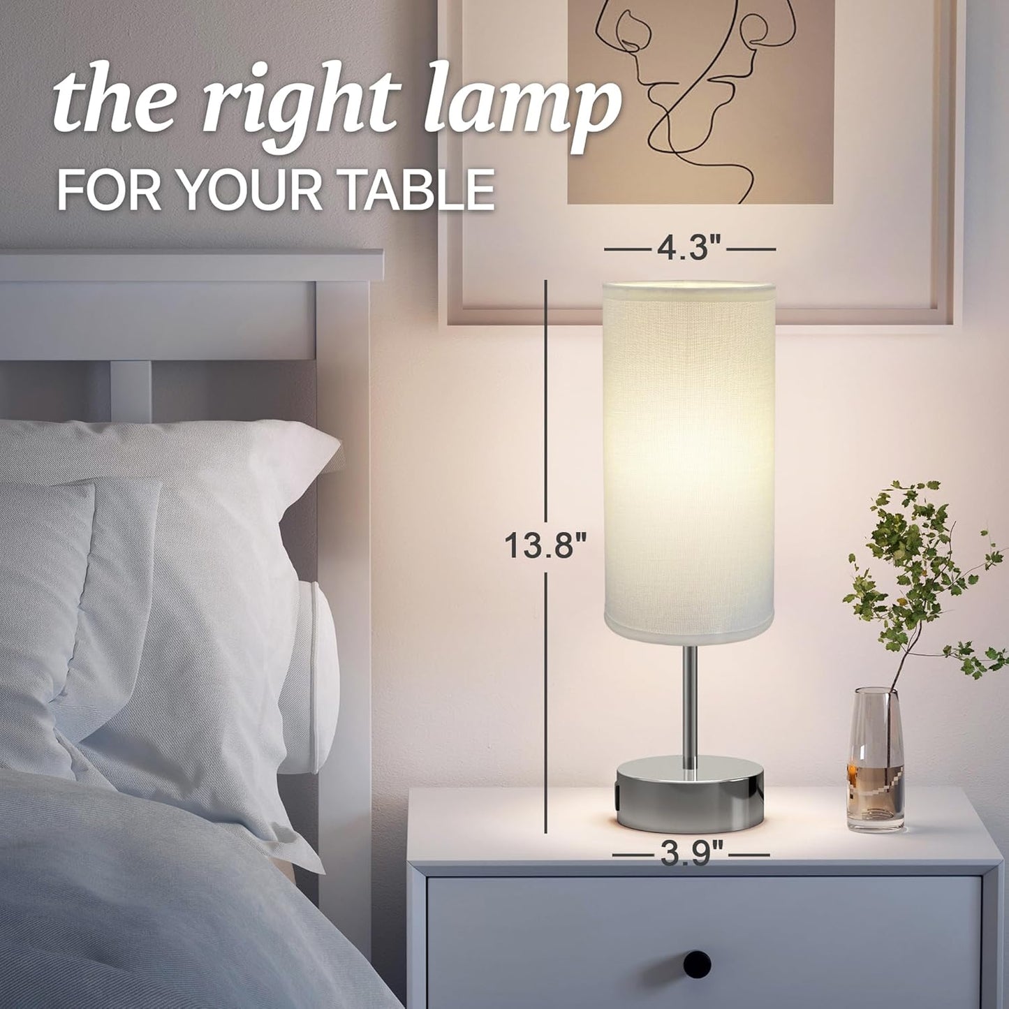 Touch Control Table Lamp with USB Charging Silver Base/White Shade DEMO