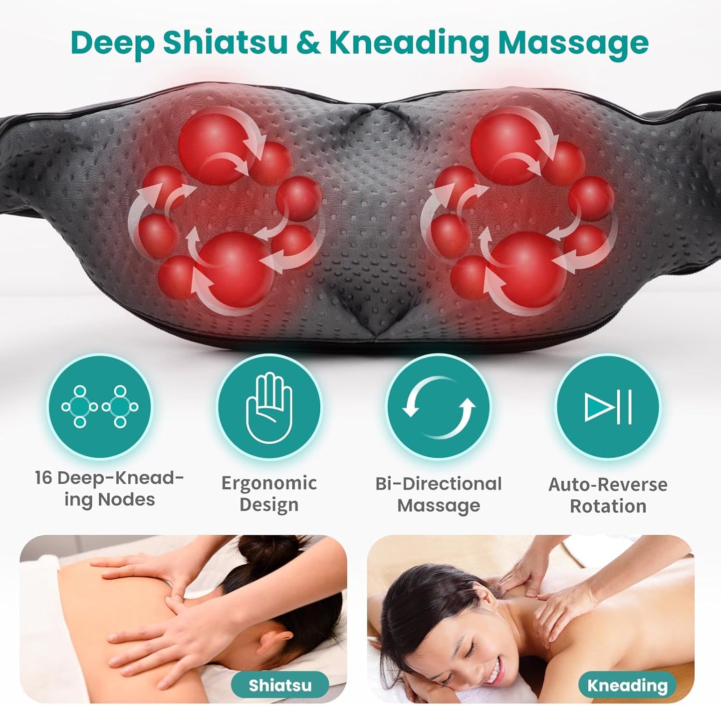 Nekteck Shiatsu Neck Massager with Heat for Deep Tissue Pain Relief DEMO