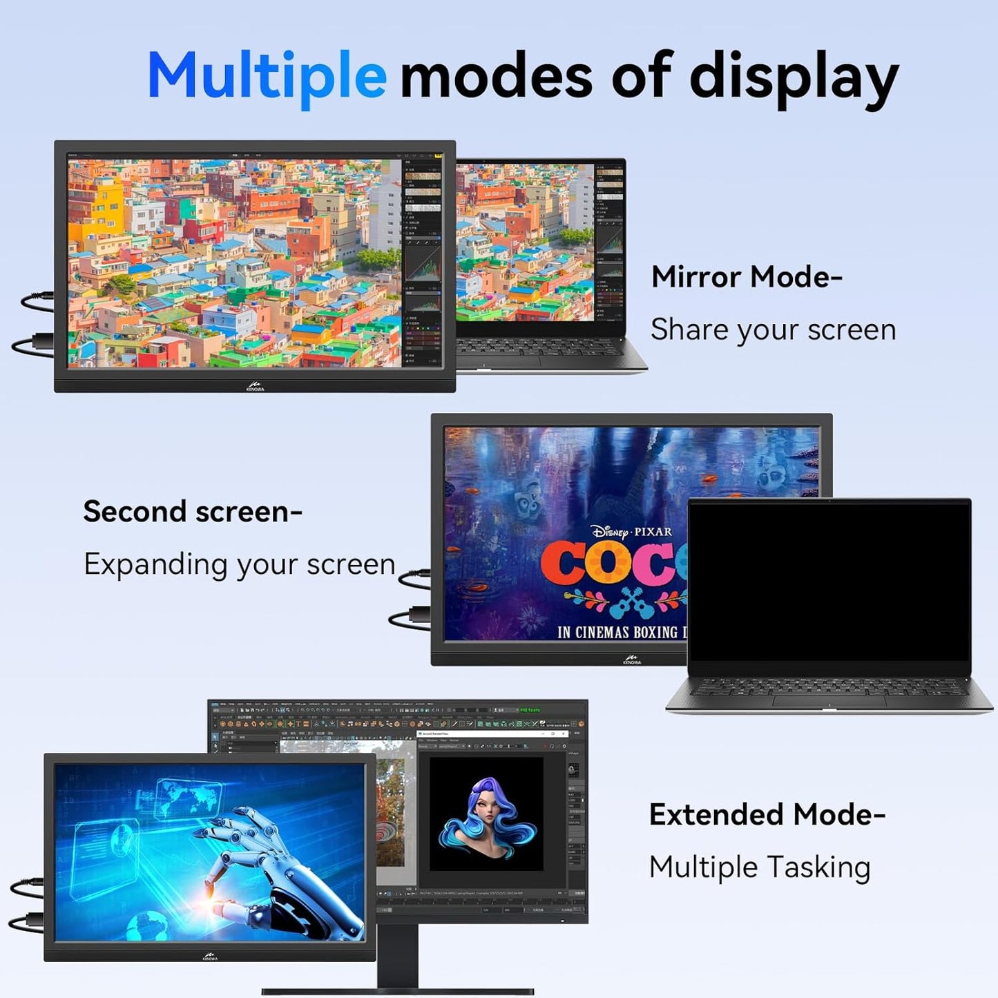 Kenowa 17.3" Monitors Portable USB-C Monitor, 1600x900 HD Display for DEMO