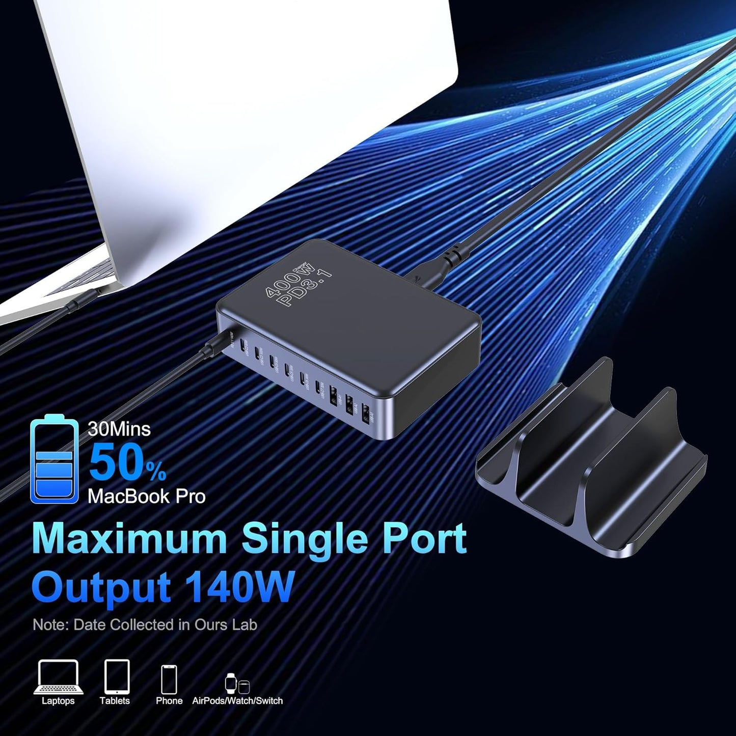 400W Mains Charger 10-Port USB-C PD3.1 140W PPS 45W QC 20W Fast Charging NEW