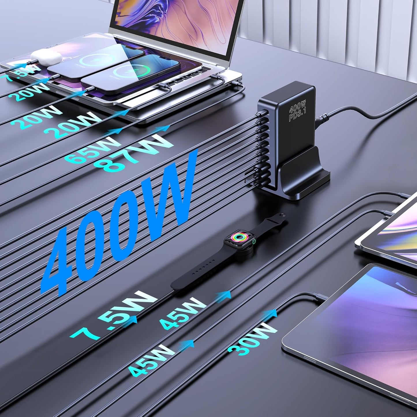 400W Mains Charger 10-Port USB-C PD3.1 140W PPS 45W QC 20W Fast Charging NEW