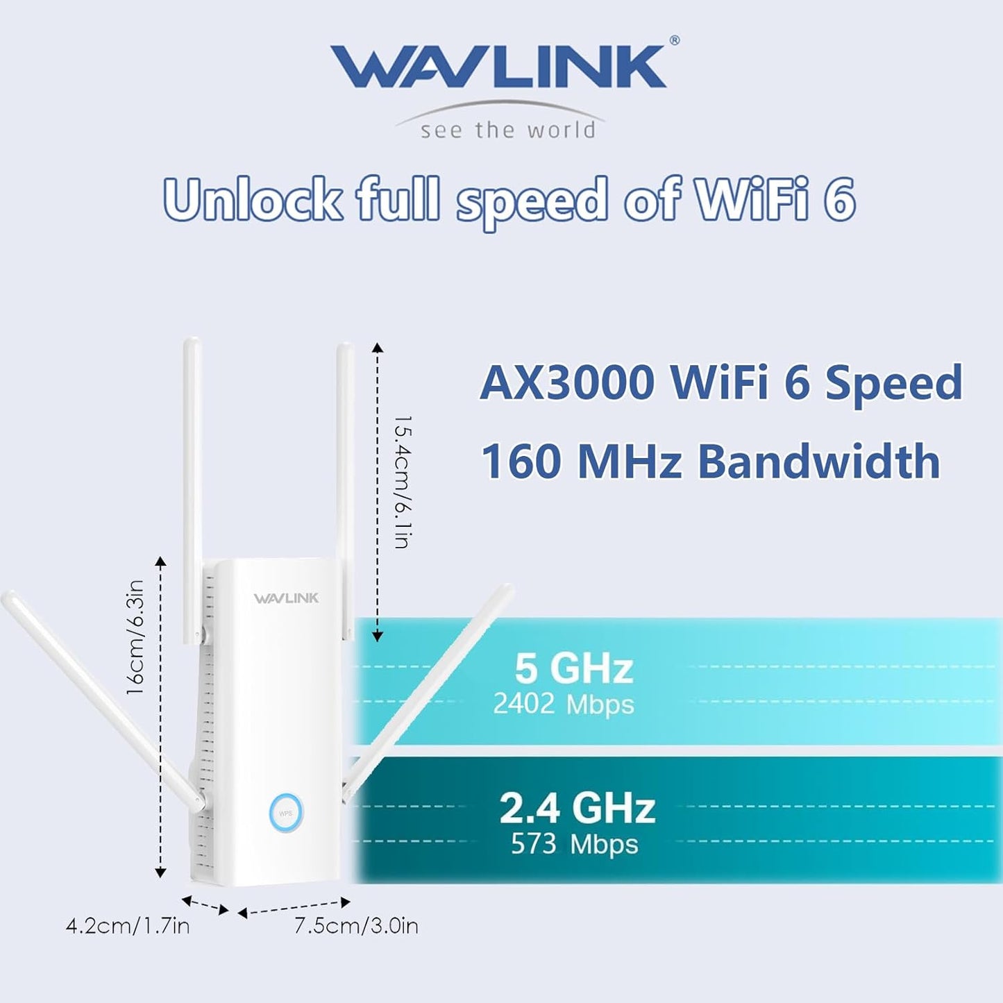WAVLINK AX3000 WiFi 6 Dual Band Range Extender Signal Booster 3000Mbps NEW