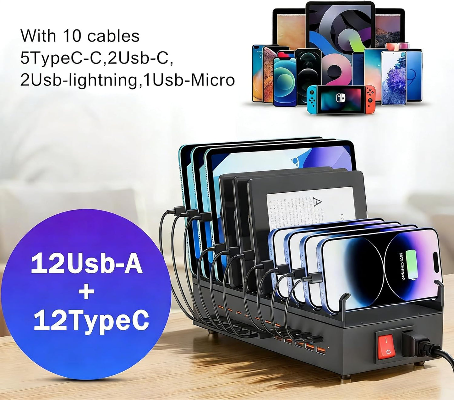 General 300W Mains Chargers 24-Port USB-C Charging Station for Laptops, DEMO