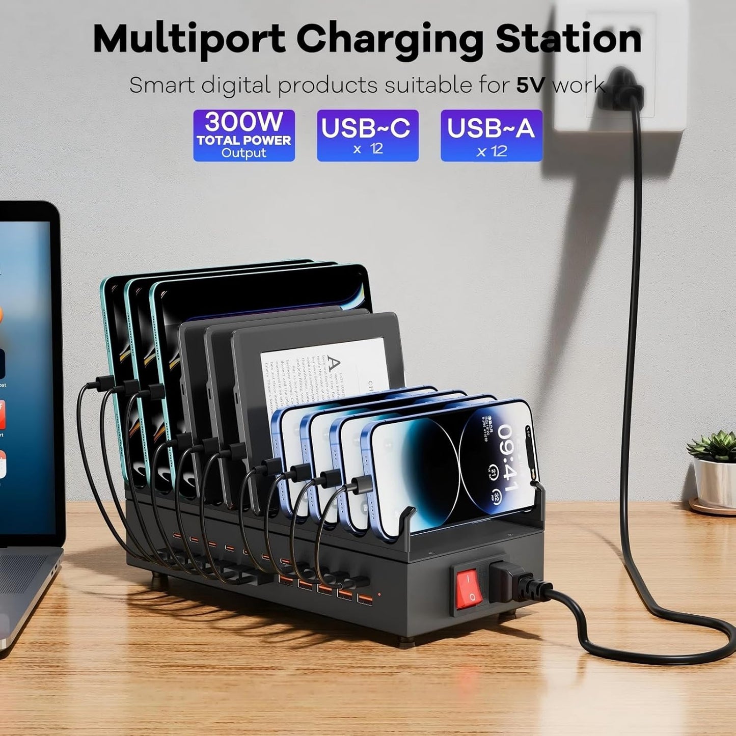 General 300W Mains Chargers 24-Port USB-C Charging Station for Laptops, DEMO