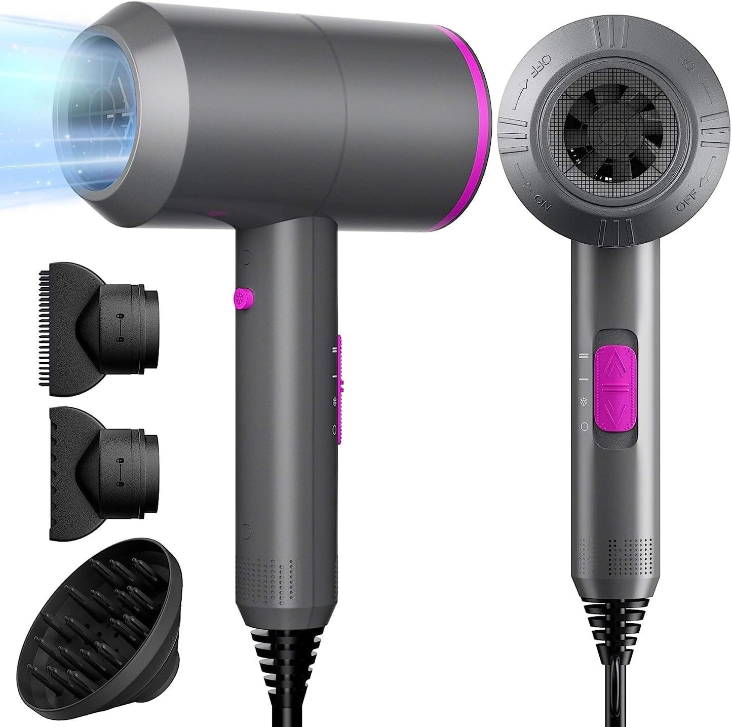 NEWSEE 2200W Professional Ionic Hair Dryer for Powerful Drying, Dark Grey DEMO