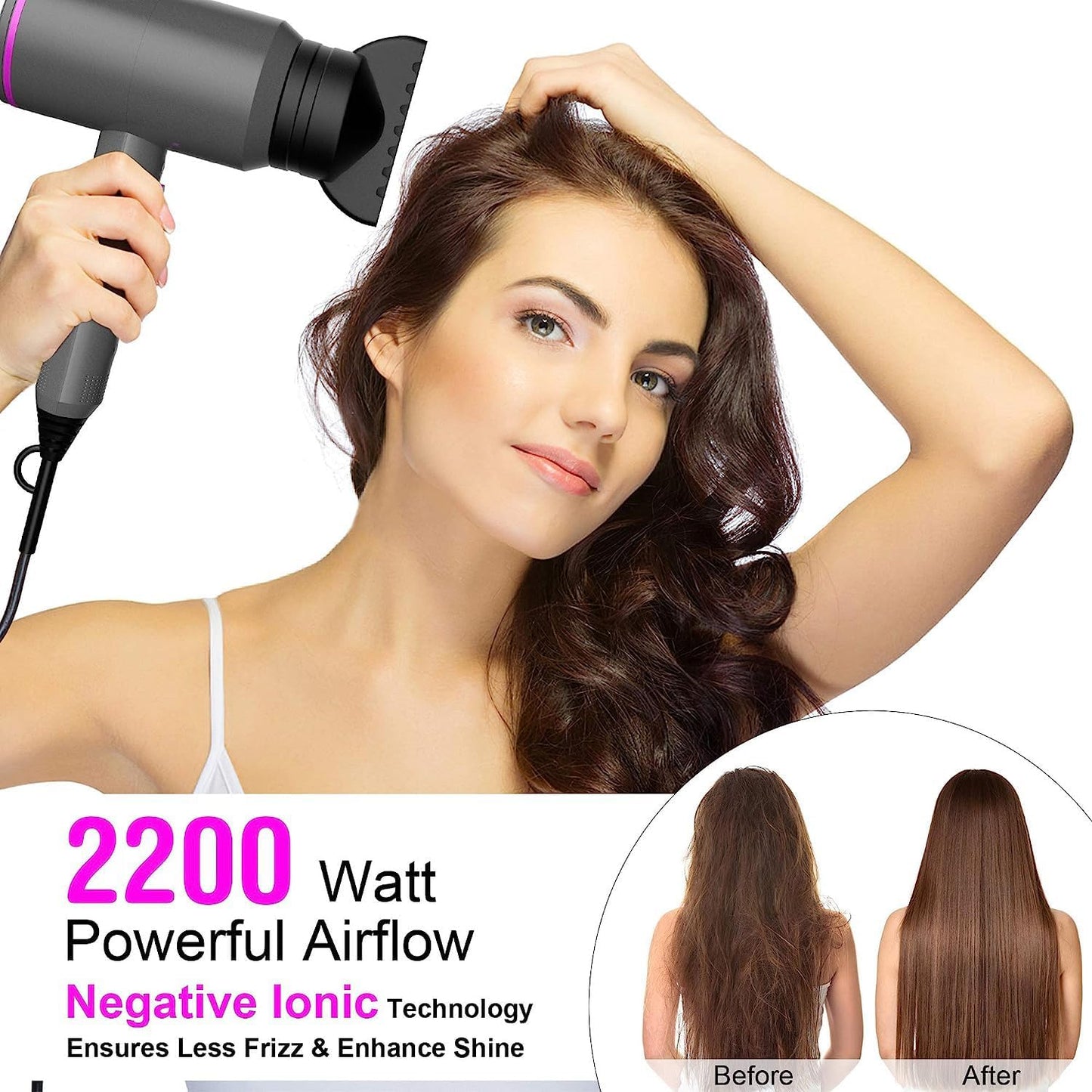 NEWSEE 2200W Professional Ionic Hair Dryer for Powerful Drying, Dark Grey DEMO