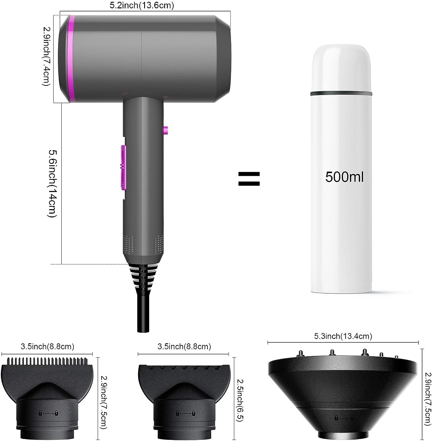 NEWSEE 2200W Professional Ionic Hair Dryer for Powerful Drying, Dark Grey DEMO