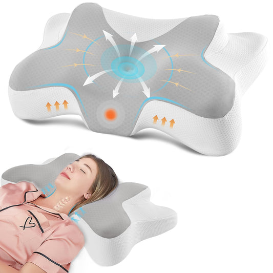 DONAMA Contour Memory Foam Neck Pillow for Pain Relief, Grey-White DEMO