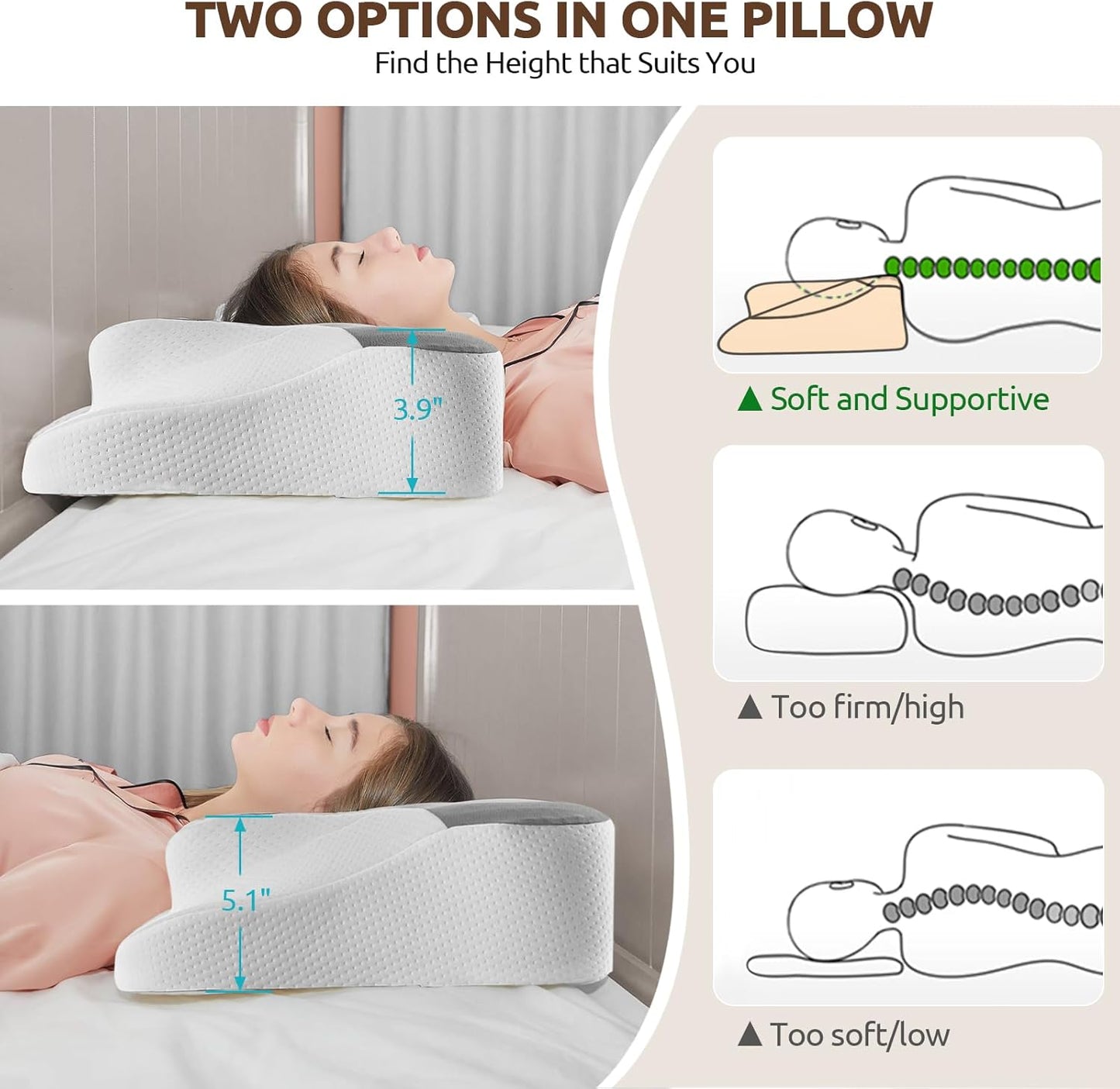 DONAMA Contour Memory Foam Neck Pillow for Pain Relief, Grey-White DEMO