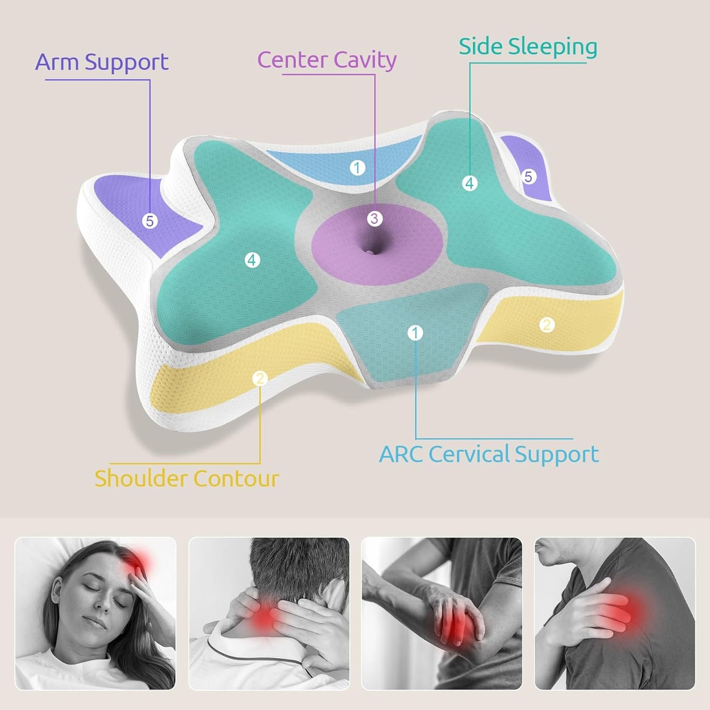 DONAMA Contour Memory Foam Neck Pillow for Pain Relief, Grey-White DEMO