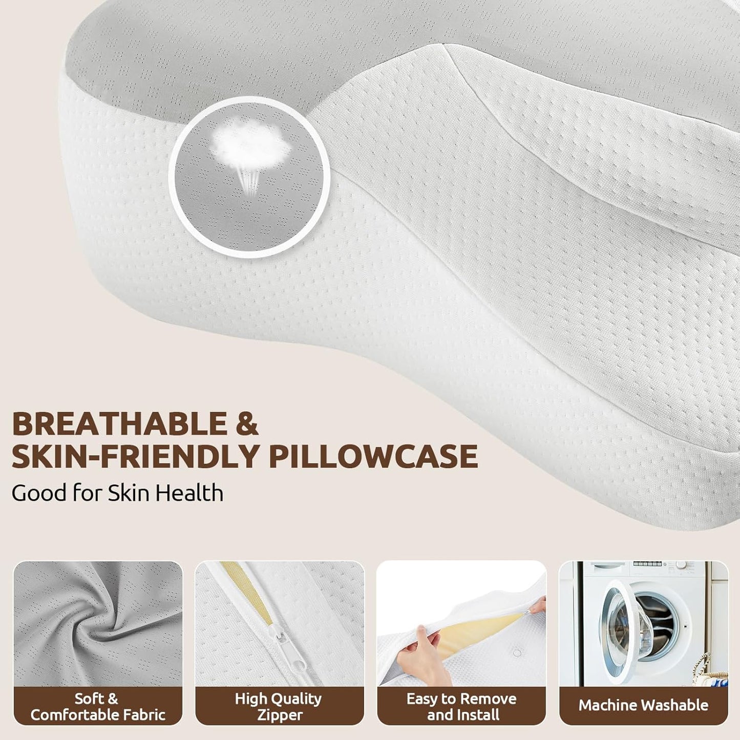 DONAMA Contour Memory Foam Neck Pillow for Pain Relief, Grey-White DEMO