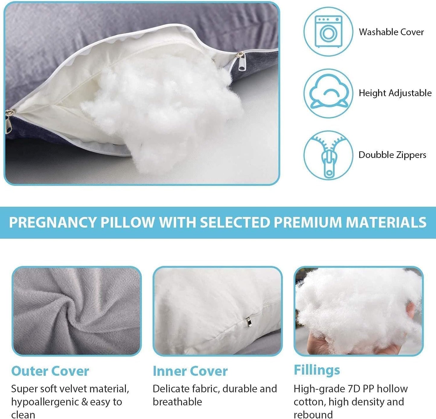 Cozioz Full Body Pregnancy Maternity Support Sleeping Aid Pillow in Grey NEW
