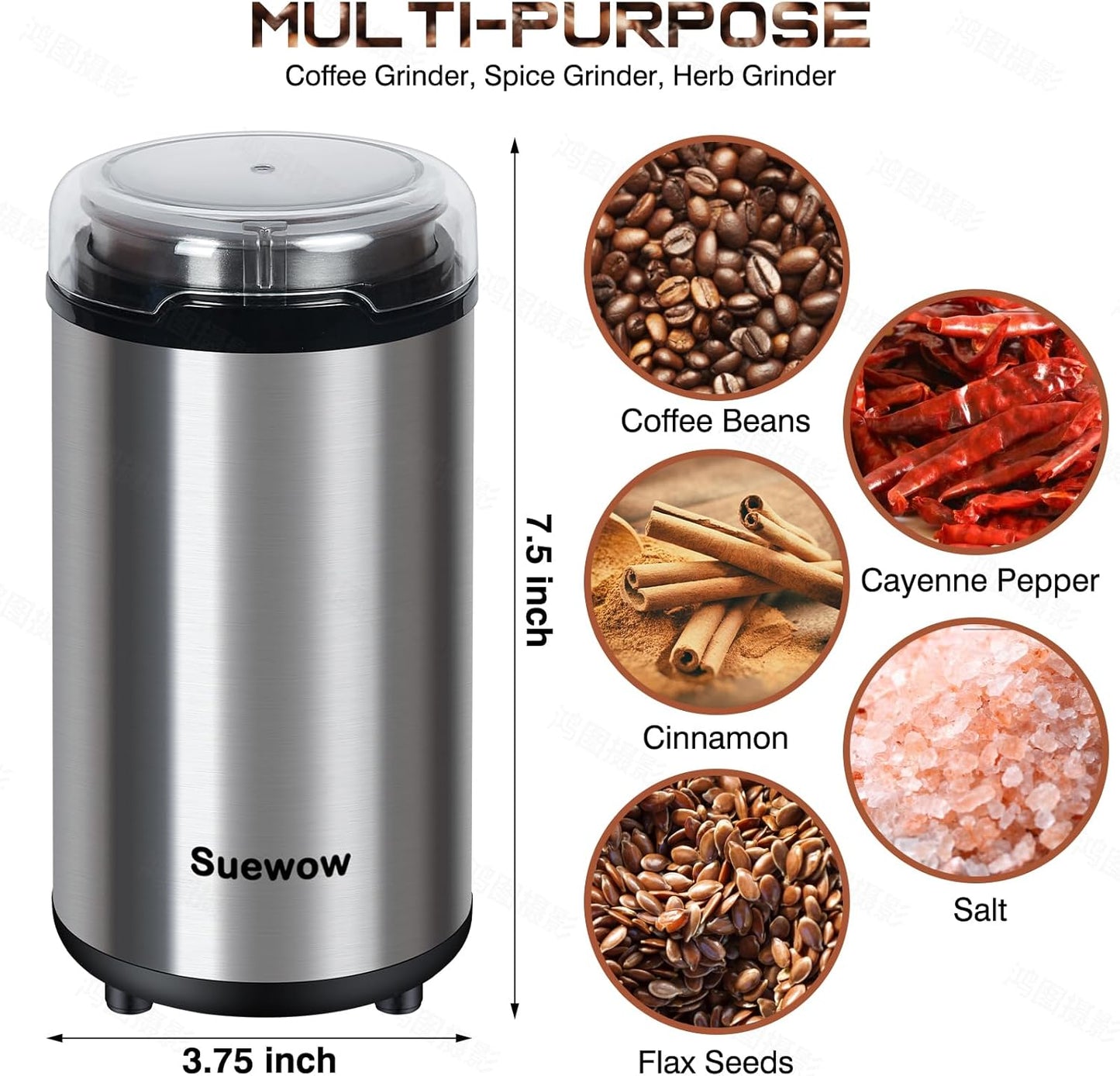 500g Electric Coffee Grinder with 200W Motor and Detachable Bean Spice DEMO