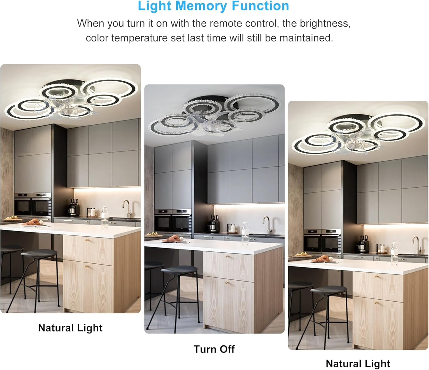 GEADI Modern Black Chandeliers Ceiling Fan with Lights, 6 Speeds, Low DEMO