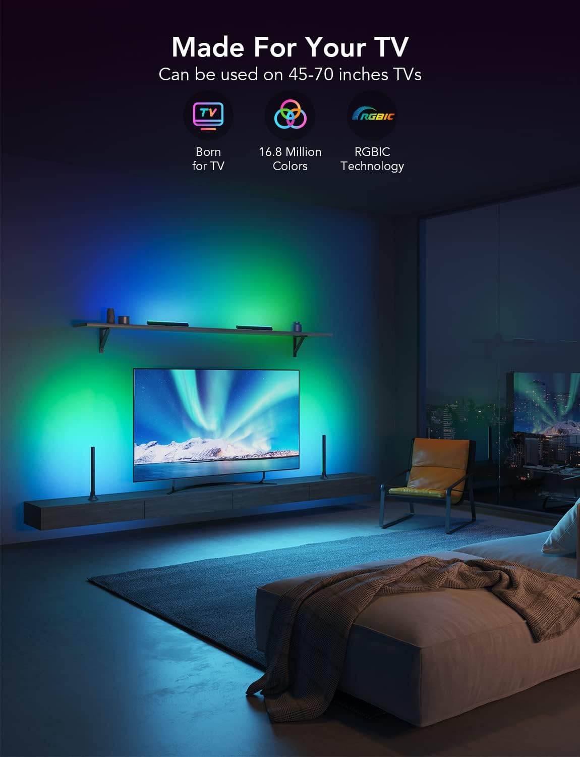 Govee RGBIC LED Strips TV Light Bars 15 Inch WiFi LED Backlight Double DEMO