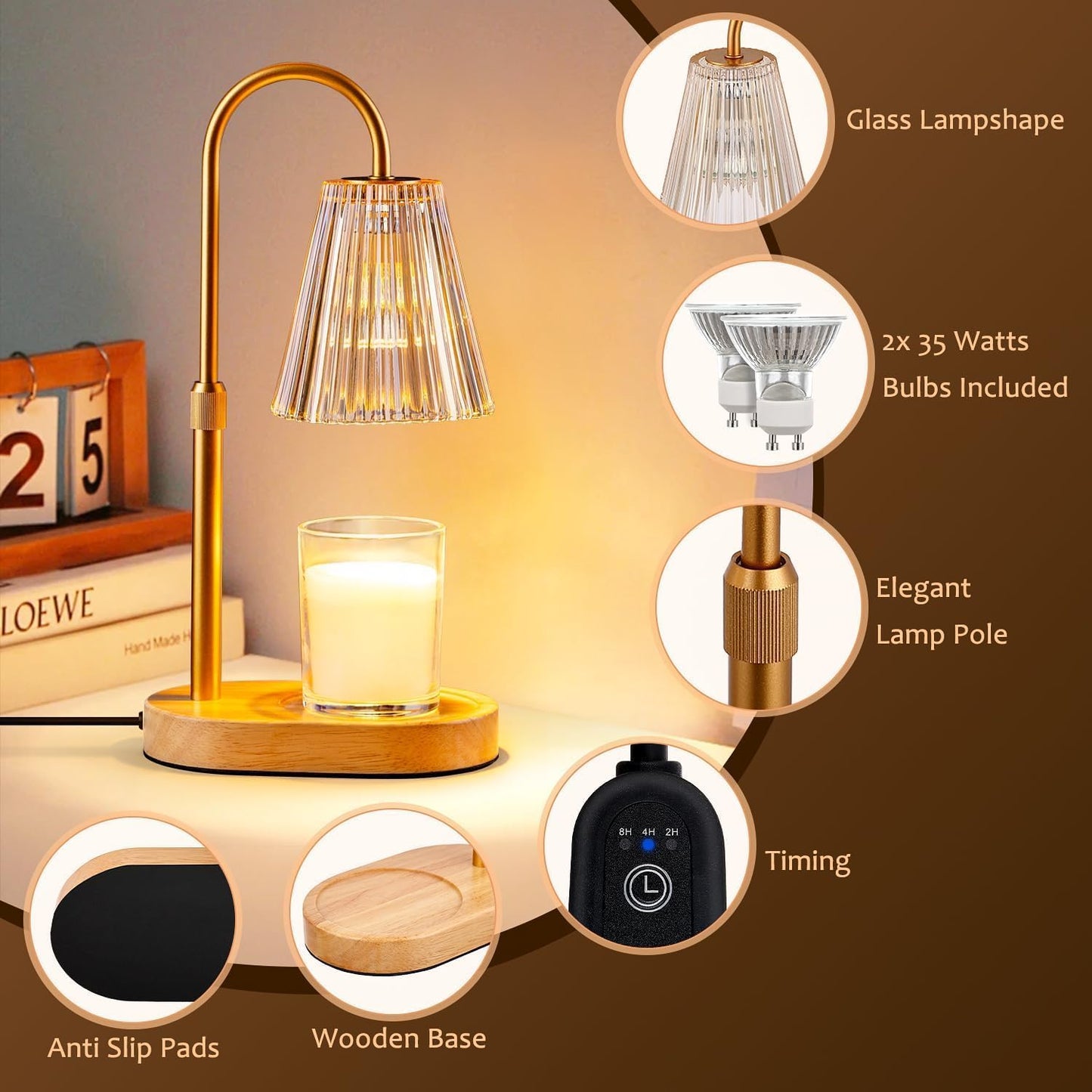 Elegant Gold Electric Candle Warmer with Timer for Scented Wax Melts DEMO