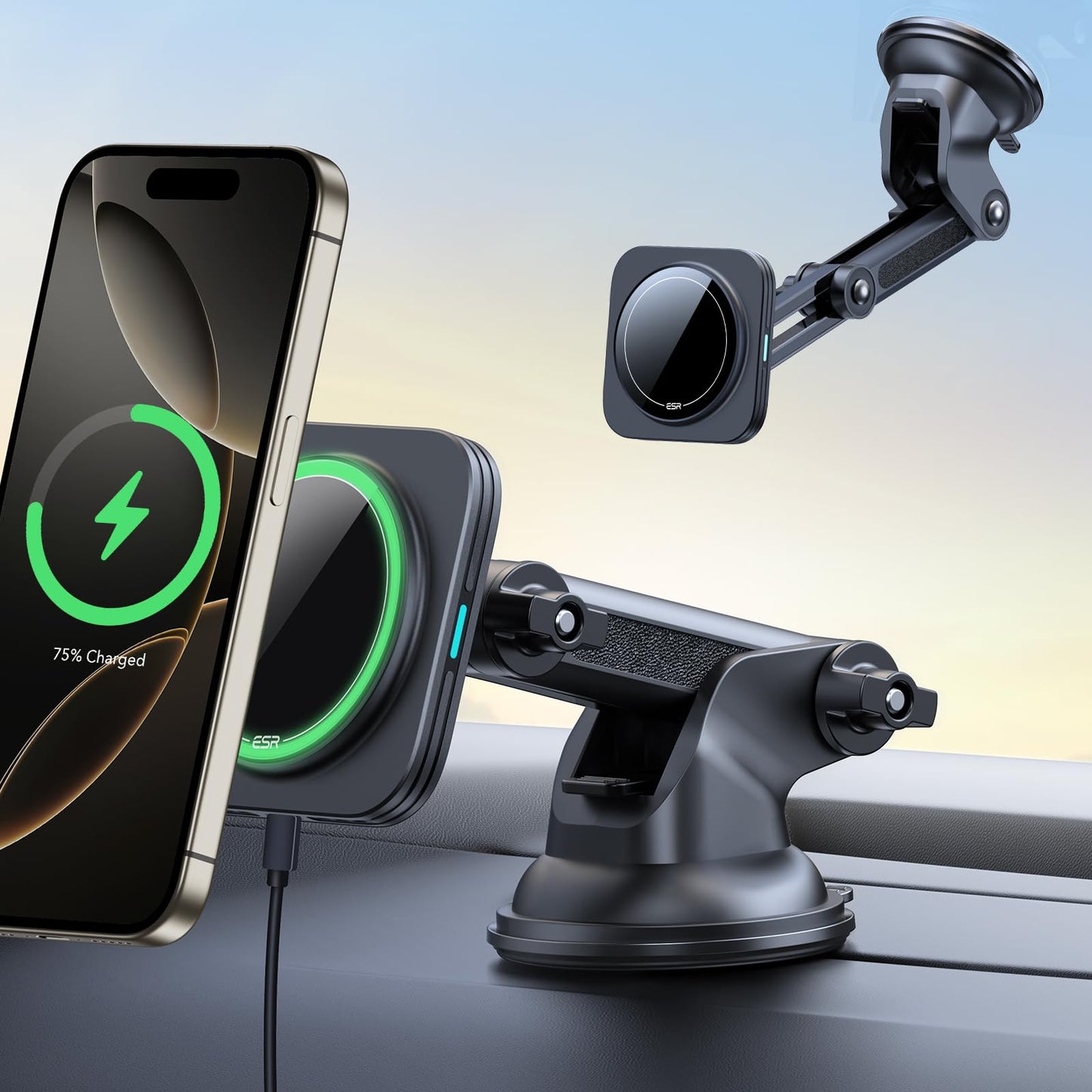 ESR 15W MagSafe Car Charger Wireless Charging Pad Dashboard Mount Black DEMO