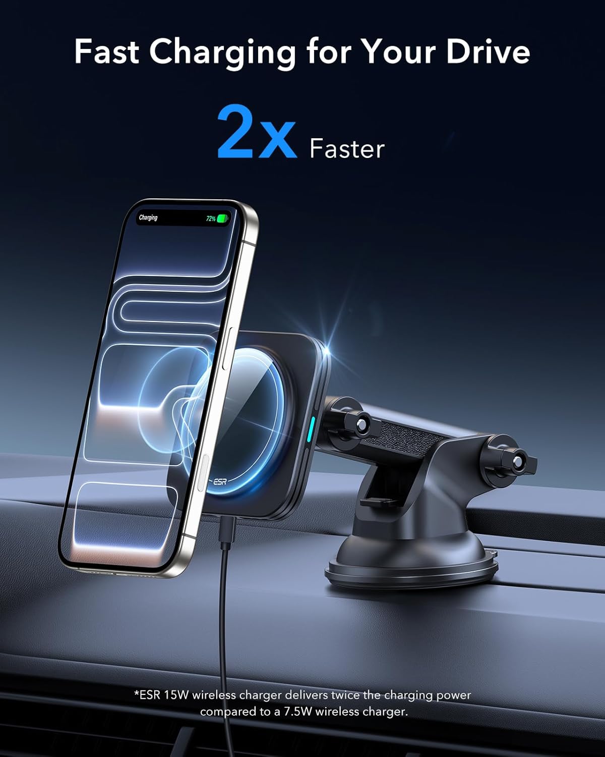 ESR 15W MagSafe Car Charger Wireless Charging Pad Dashboard Mount Black DEMO