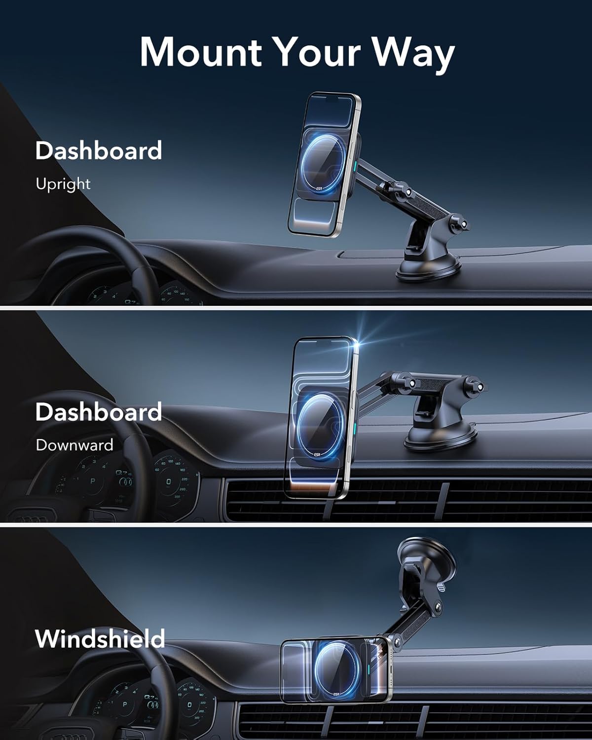 ESR 15W MagSafe Car Charger Wireless Charging Pad Dashboard Mount Black DEMO