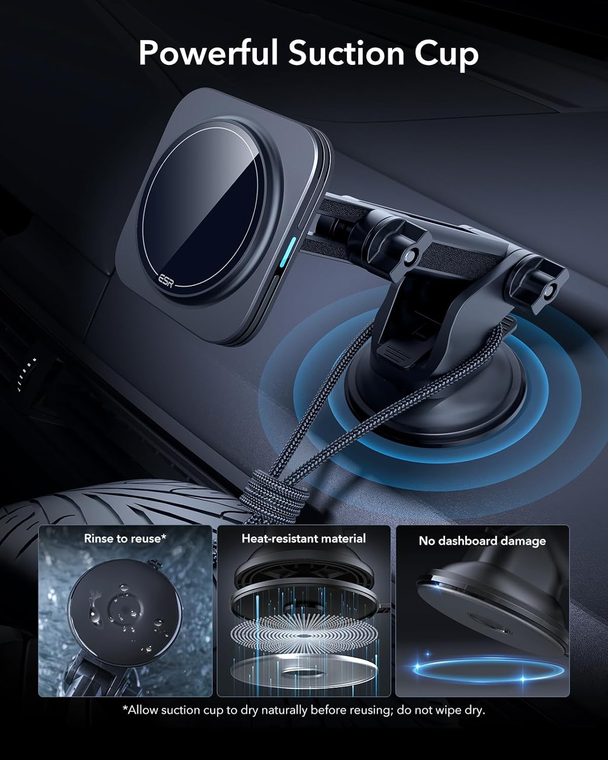 ESR 15W MagSafe Car Charger Wireless Charging Pad Dashboard Mount Black DEMO