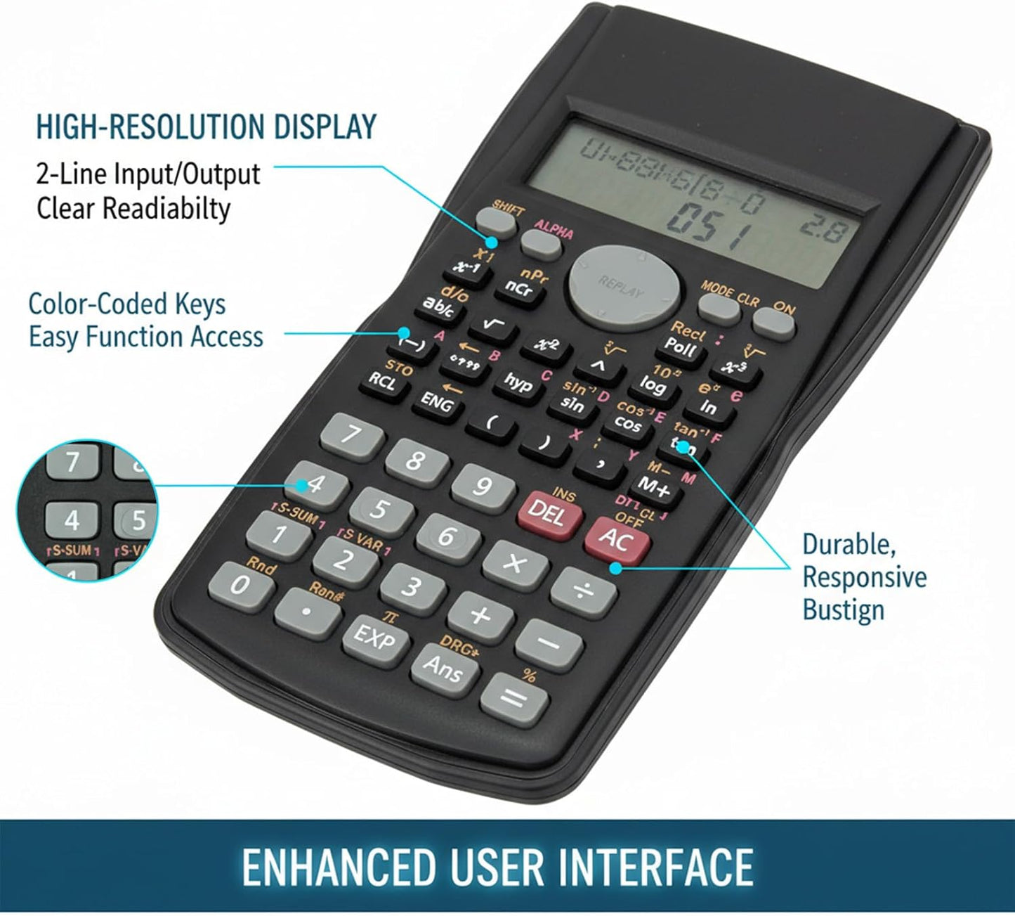 Advanced Scientific Non-Graphing Office Calculator in Black by DEMO