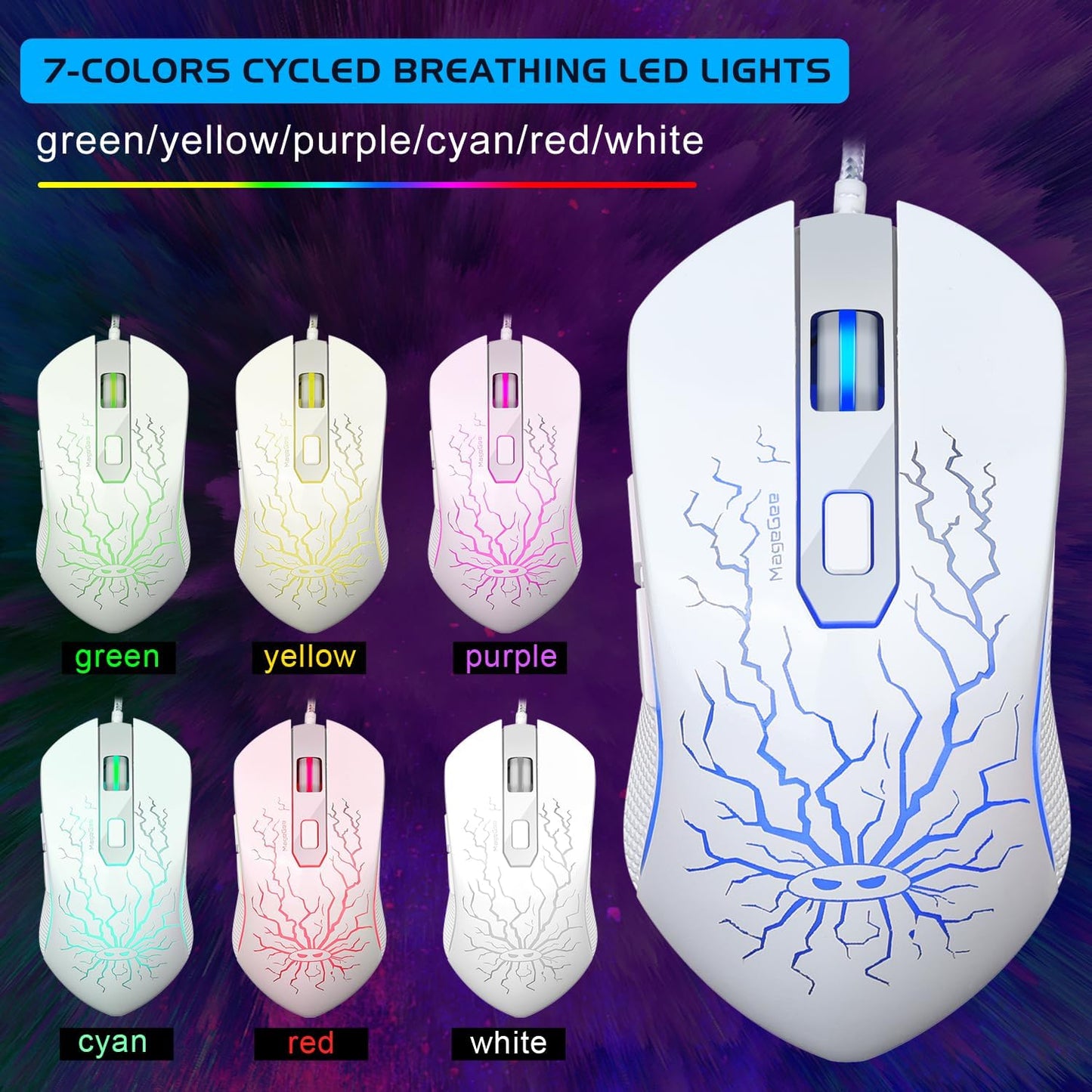 MageGee K1 White RGB LED Backlit Keyboard and Mouse Combo Set for PC Gaming DEMO
