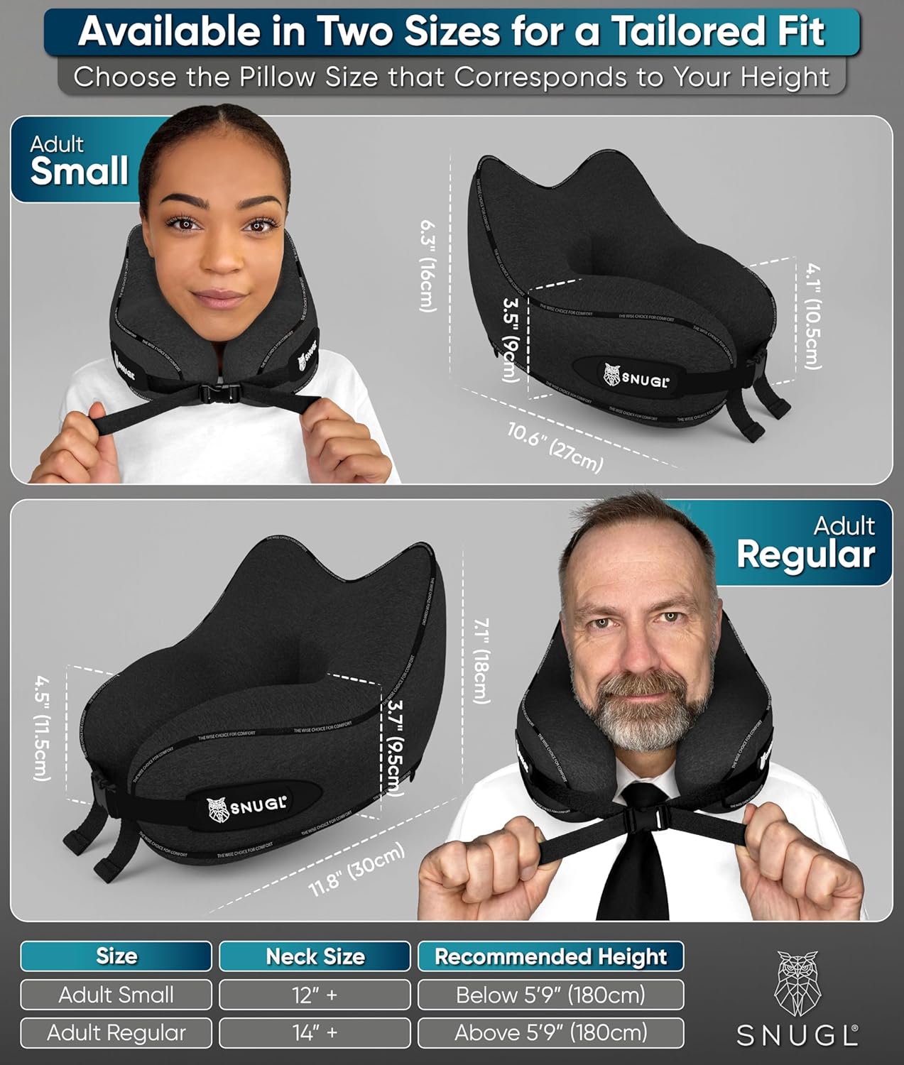 SNUGL Memory Foam Travel Neck Pillow for Adults - Black Regular Size Size DEMO