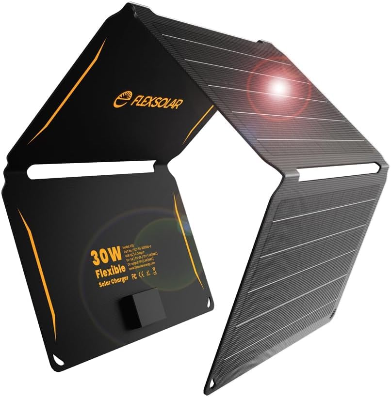 FlexSolar 30W Portable Solar Charger Foldable ETFE Panel USB-A/C QC3.0 DEMO