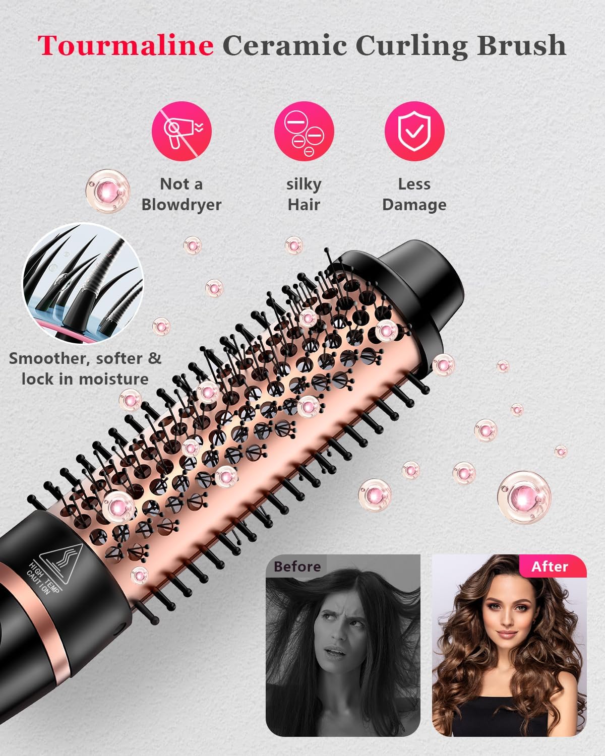 5-in-1 Curling Iron Hair Wand Set with Thermal Brush in Rose Gold for All DEMO