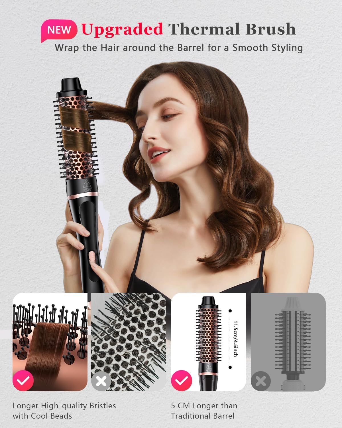 5-in-1 Curling Iron Hair Wand Set with Thermal Brush in Rose Gold for All DEMO