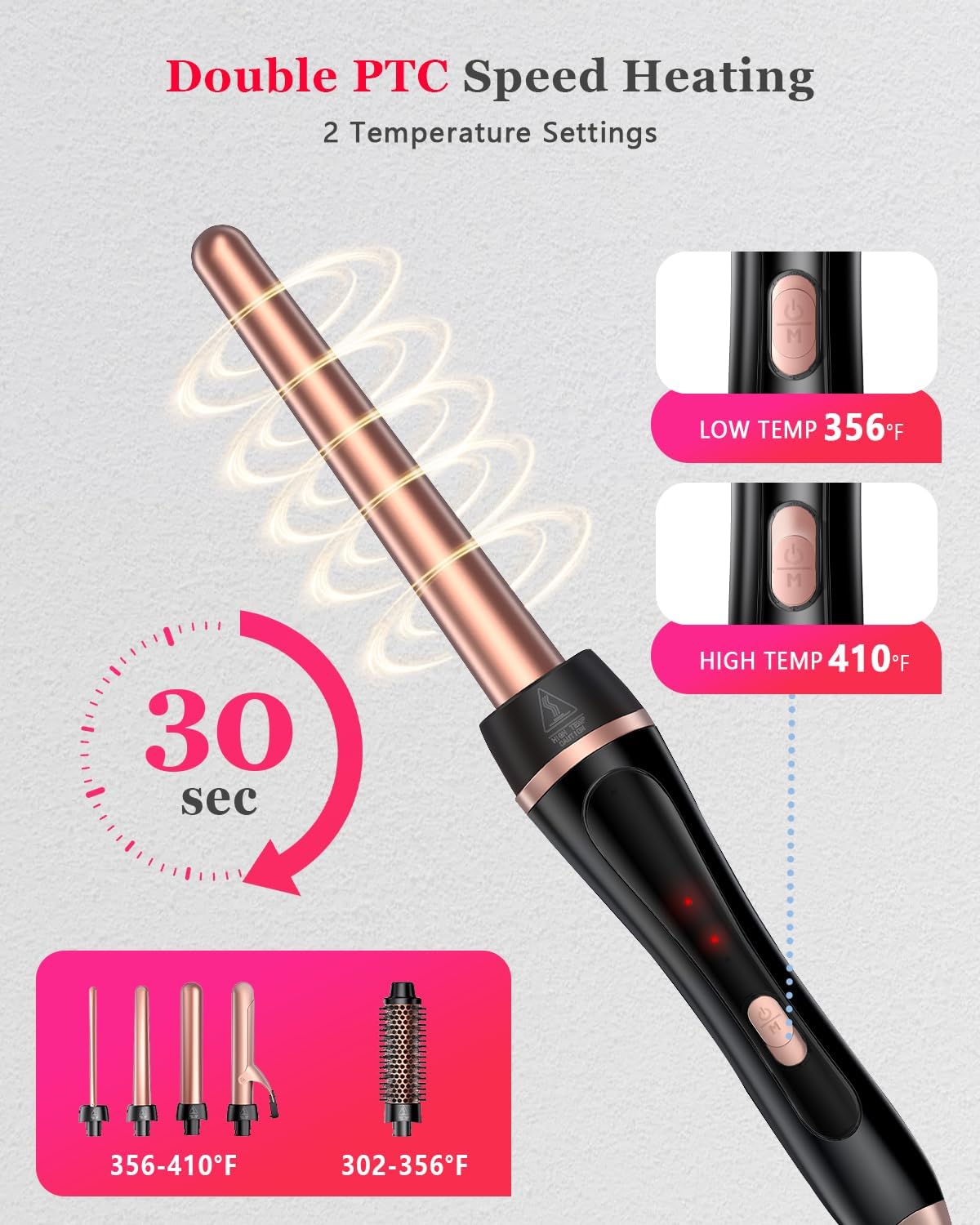 5-in-1 Curling Iron Hair Wand Set with Thermal Brush in Rose Gold for All DEMO