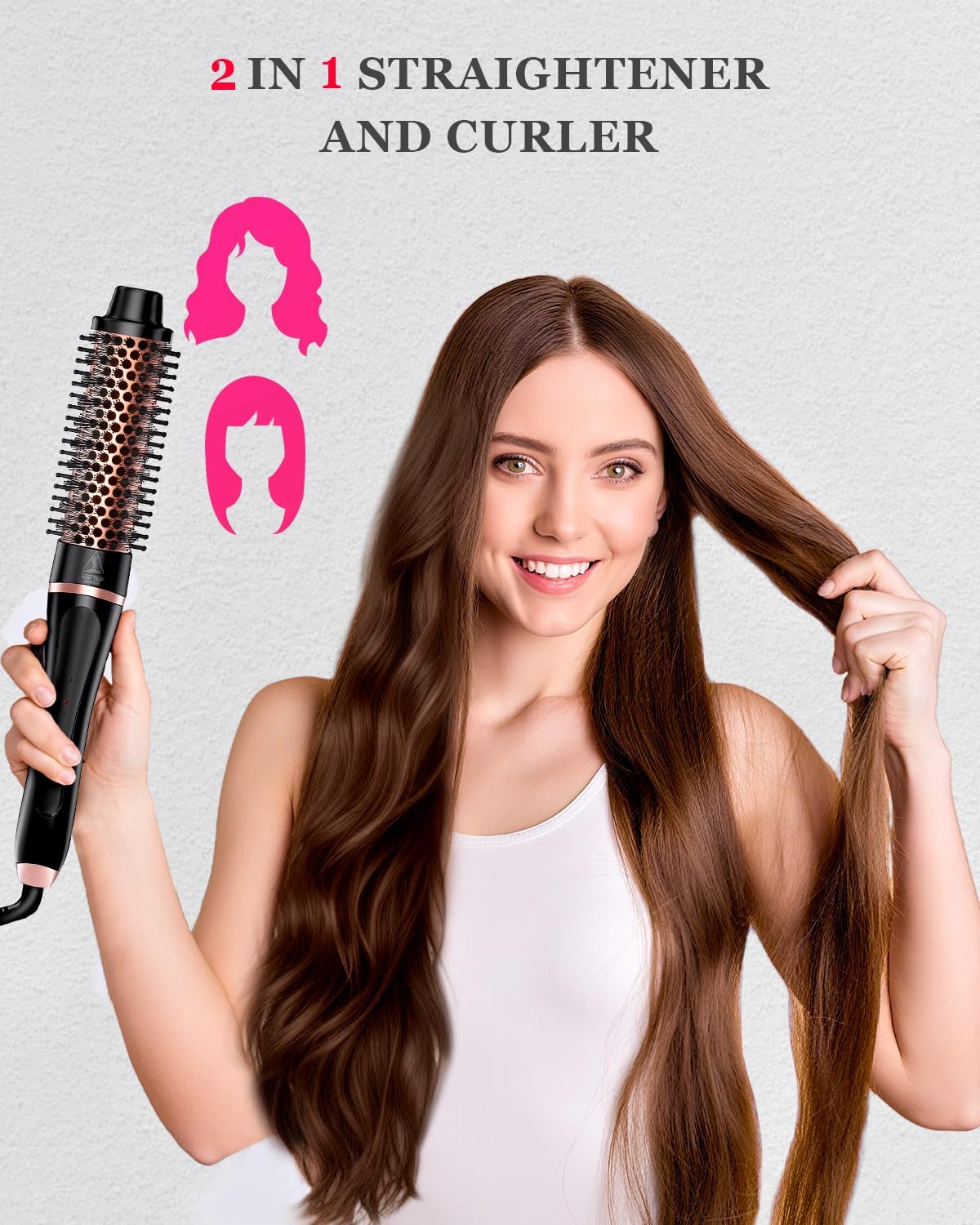 5-in-1 Curling Iron Hair Wand Set with Thermal Brush in Rose Gold for All DEMO